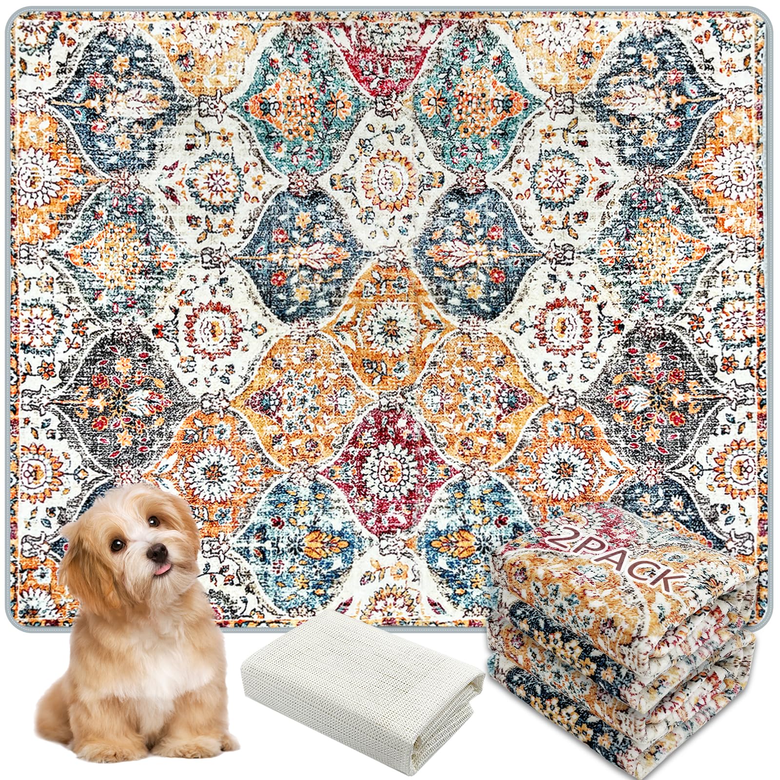 AIHSUMC Washable Pee Pads for Dogs, (2 Pack, 36"x42") Upgrade Reusable Puppy Pads with Non-Slip Rug Pad, Super Thickening Absorbent Leakproof Dog