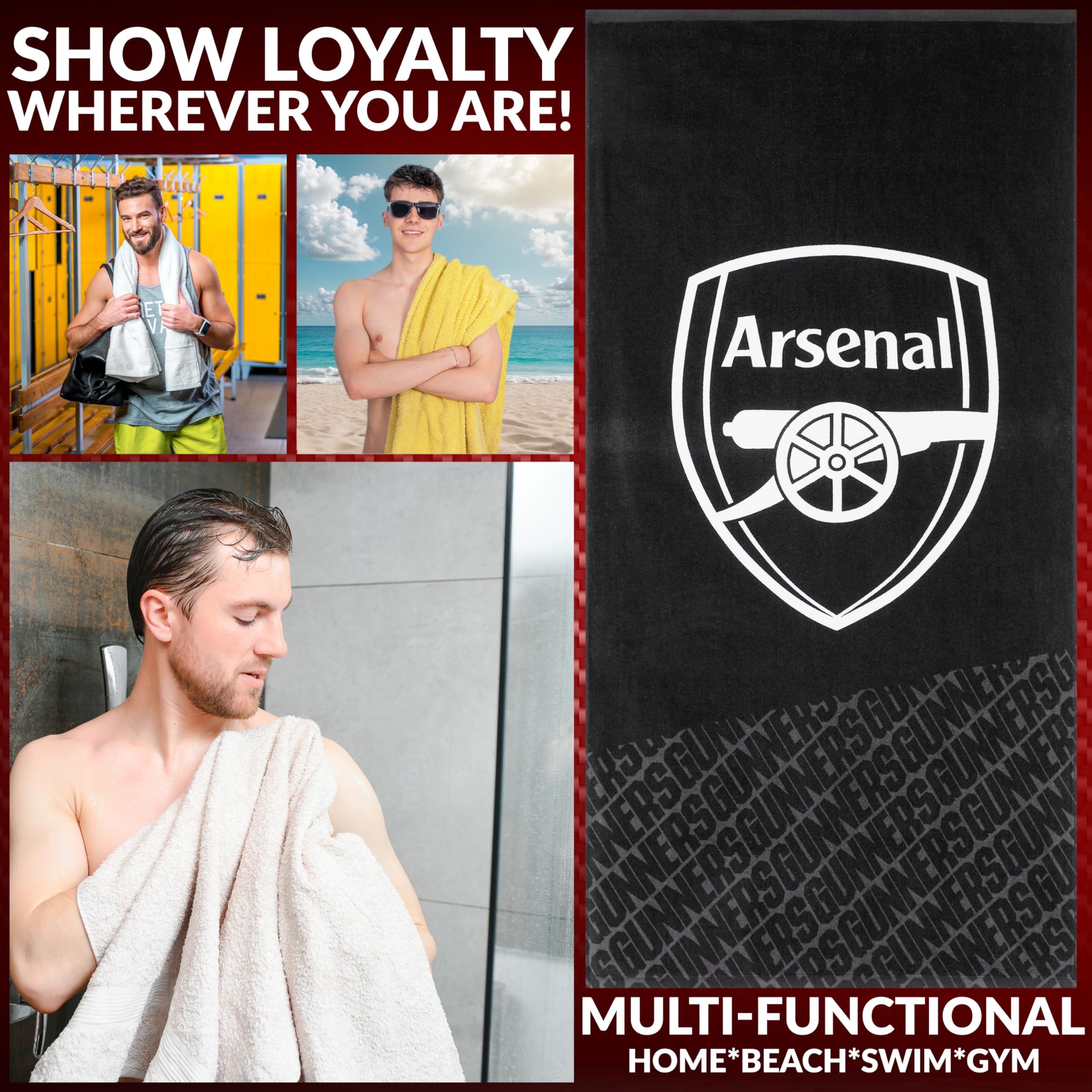 Serviette Arsenal F.C. pour Homme Femme Adolescents Enfants 100% Coton Séchage Rapide Emblème Football Serviette de Plage Bain Natation Gym Été Douche Équipement Supporter 137x69cm