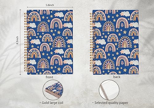 Miniatura 5 de Cuaderno de acuarela bohemio con diseño de nubes, arco iris, rayas, espiral, de 8.3 x 5.5 pulgadas, tapa dura, con rayas universitarias, diario para