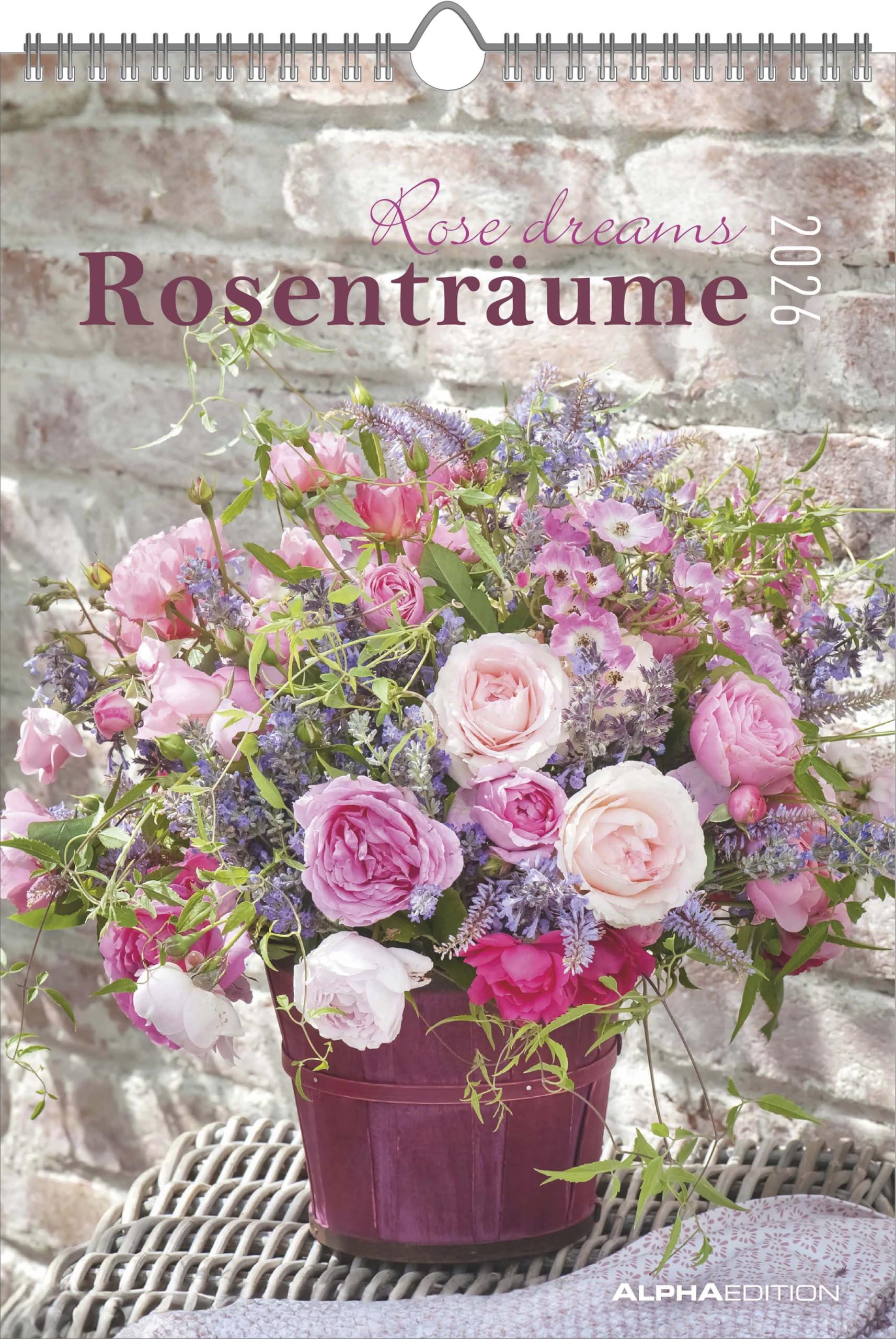 Alpha Edition - Rosenträume 2026 – 24x34 cm – Wandkalender – 12 traumhafte Rosenmotive – Mit Platz für Notizen & vielen Zusatzinformationen – Feiertage & Ferientermine – Premiumqualität: Rose dreams
