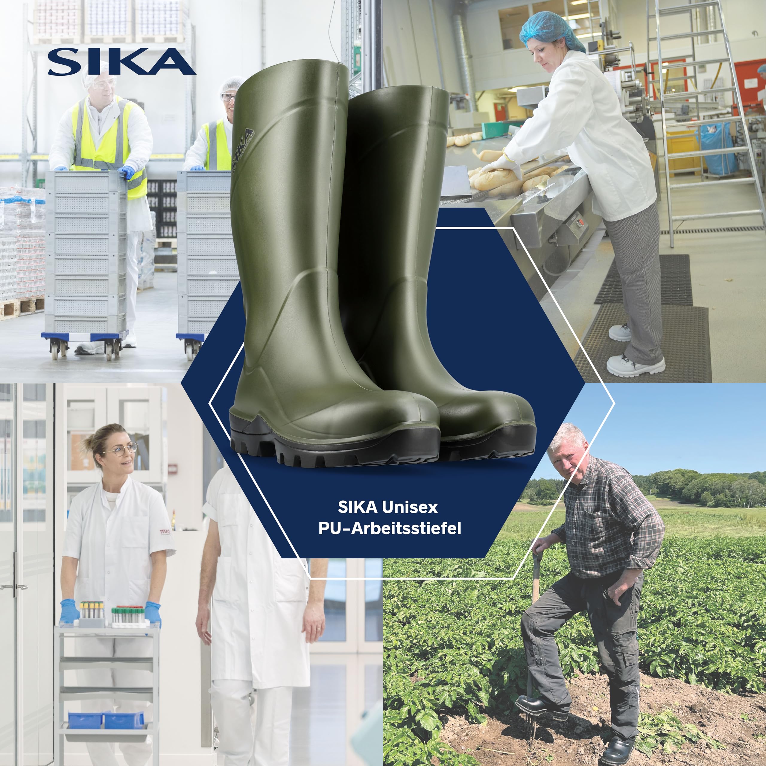 SIKA Unisex PU-Arbeitsstiefel, leichte und bequeme Schuhe, rutschfeste,selbstreinigende Laufsohle,Wärmeisolierung für Kälte&Hitze, stoßdämpfende Innensohle für Landwirtschaft, Fischerei&Medizinbranche