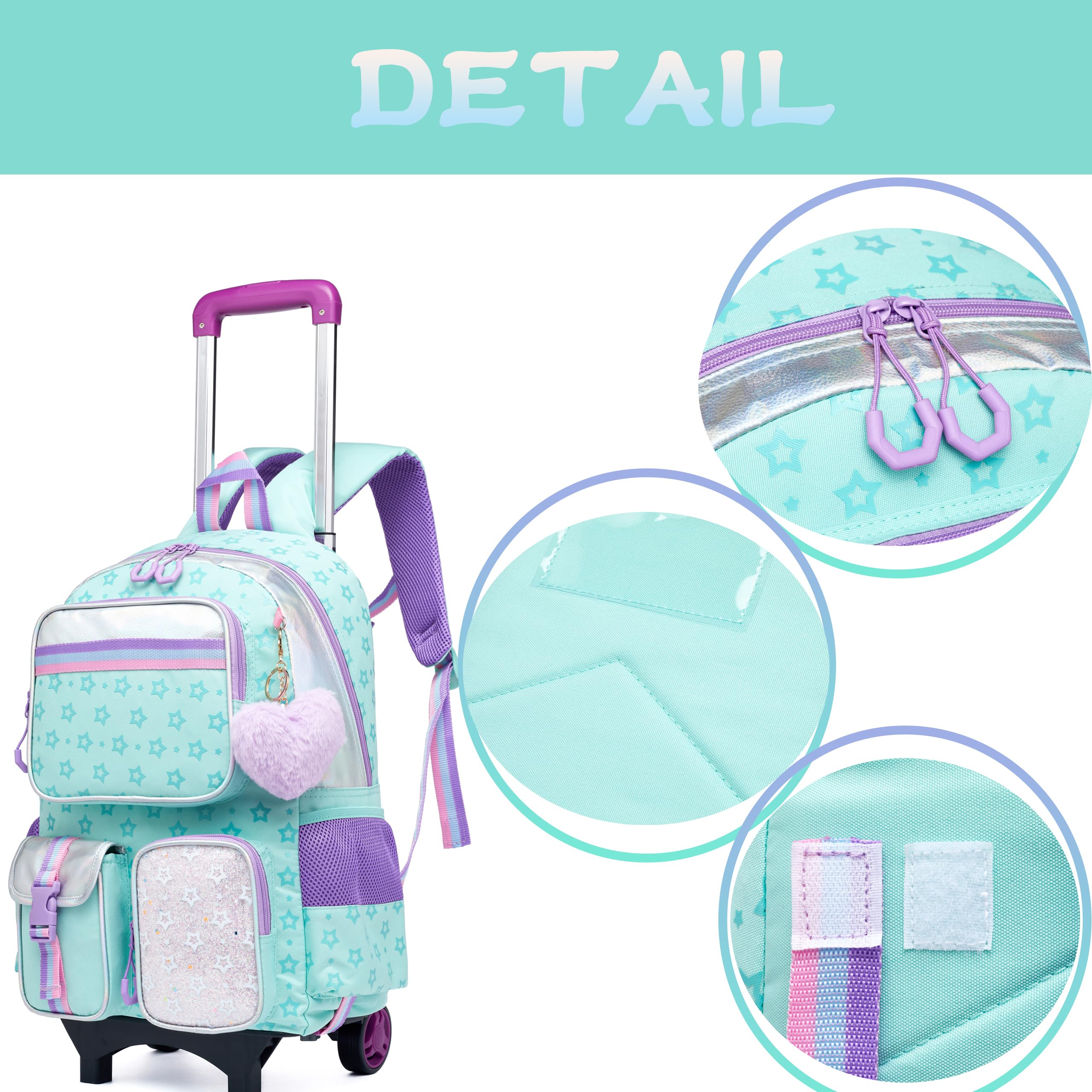 HTgroce Cartable A Roulette Fille Primaire, Sac a Dos Roulette Fille Cartable a Roulette Fille Enfants Qui Vont à l'école et Qui Voyagent CP,CE1,CE2,CM1