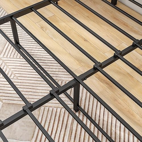 Miniatura 9 de BOFENG Base de cama Queen con cabecera de almacenamiento/luces LED, marco de cama de plataforma de metal con estación de carga, marco de cama tamaño