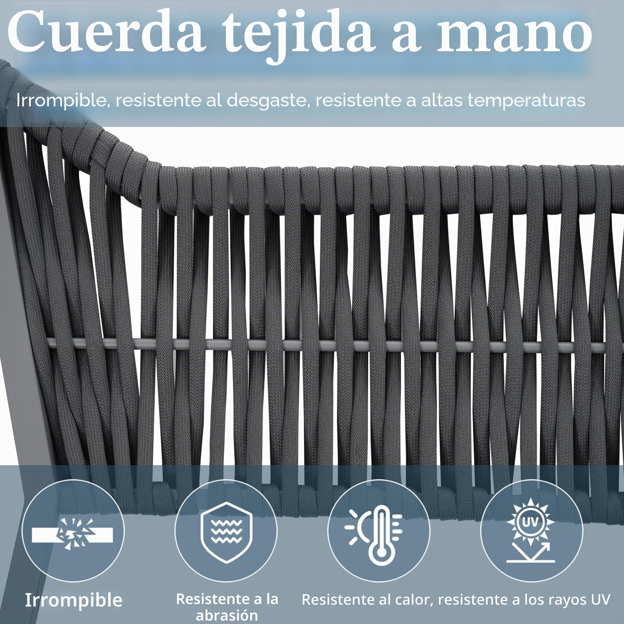 Juego de muebles de jardín, 8 personas, posición esquinera, hierro galvanizado, mesa de cristal, juego de cuerda tejida a mano, compuesto por una mesa de comedor, dos sillones y un sofá esquinero