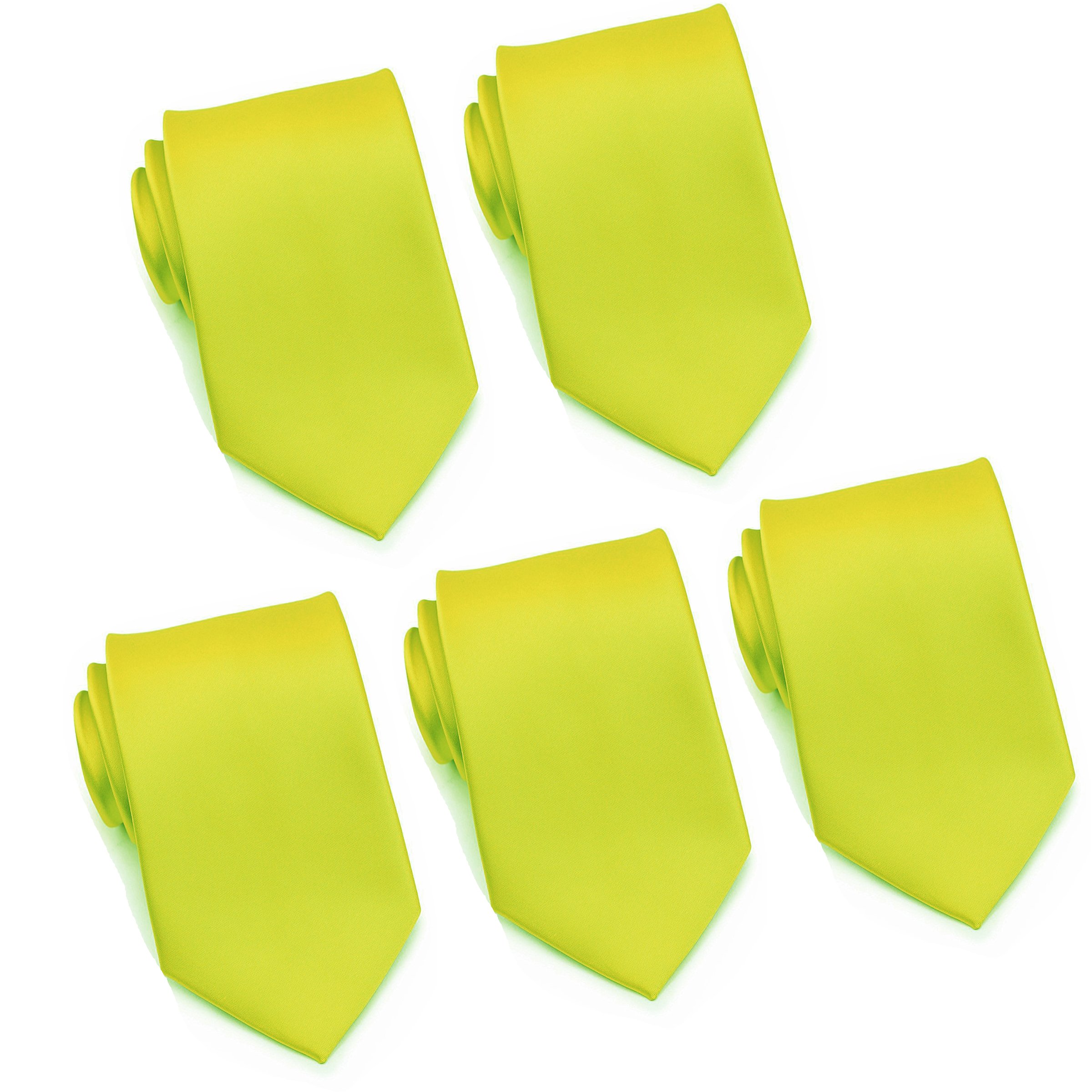 FOMANN Mens Formal Tie Wholesale Lot of 5 Mens Solid Color Wedding Ties 3.5" Satin Finish