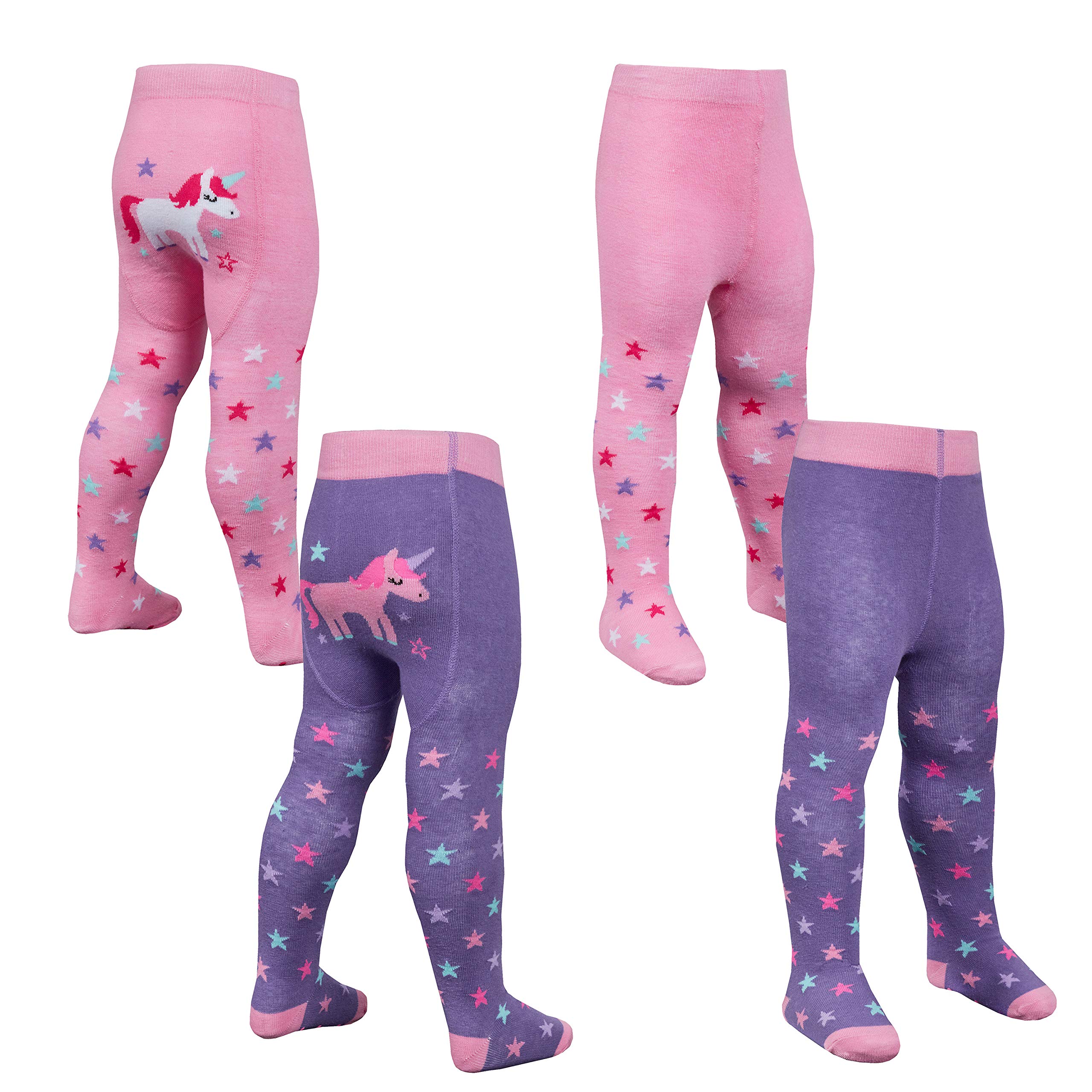 Metzuyan Women's 2 Pairs - Unicorn Babies 1Pr Patch Panel Tights W/Grippers Unicorn + Owl & Ladybird