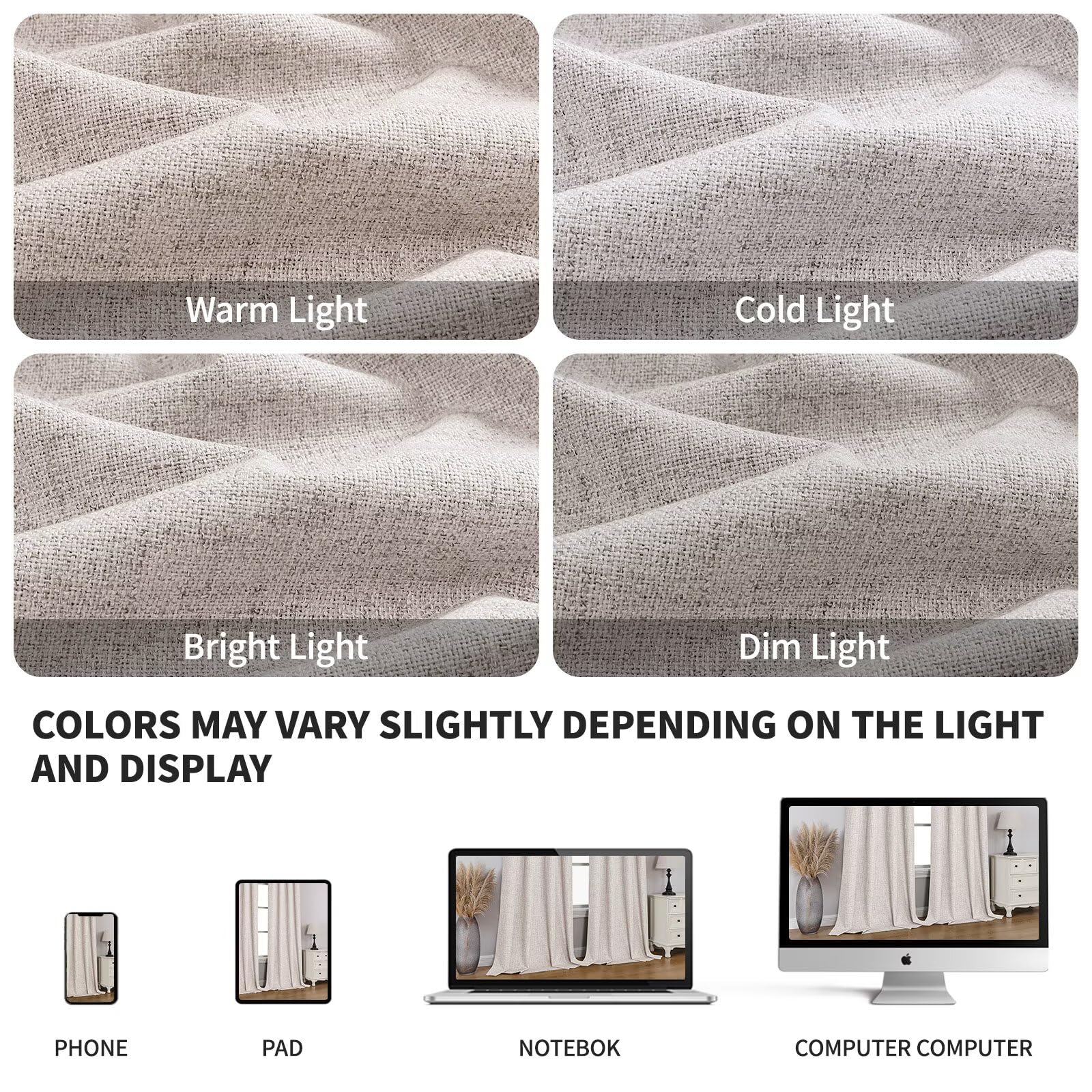 CUCRAF Cortinas 100% Opacas de Lino sintético con Aislamiento térmico y Ojales para Dormitorio o Sala de Estar, Juego de 2 Paneles de Cortina (Blanco Roto, 52 x 84 Pulgadas)