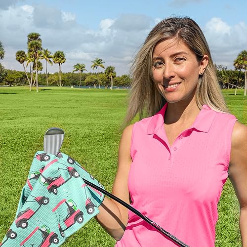 Miniatura 6 de Playing It Forward Juego de 2 toallas de golf divertidas con clip para mujeres y hombres, toallas de microfibra con gofres y bolas, juego de 2