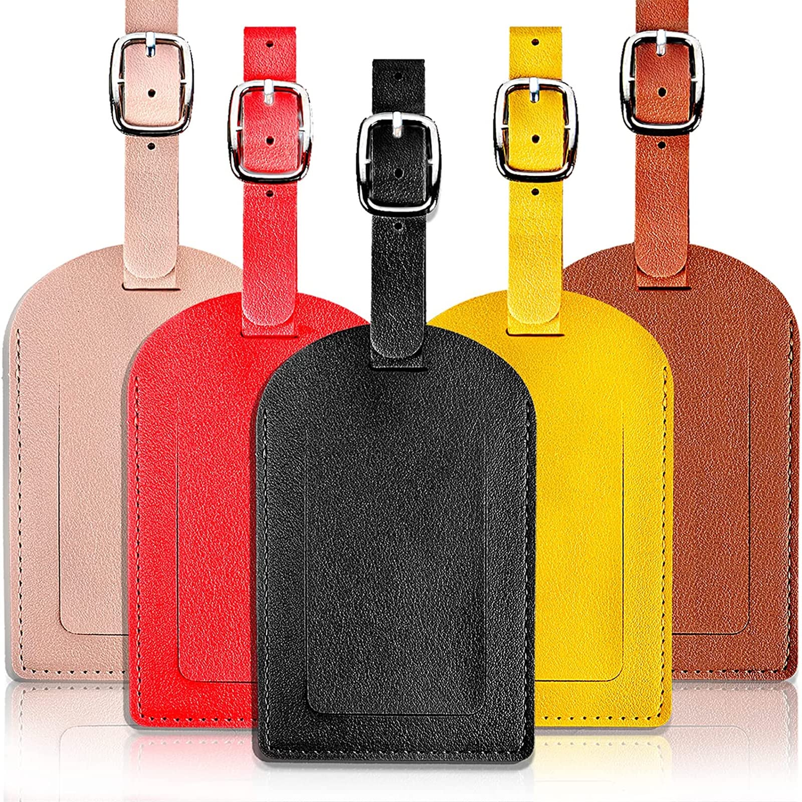BOMEKSBOMEKS Luggage Tags, 5 Pack Leather Luggage Tag Identifiers Travel Tags Luggage ID Tags with Full Back Privacy Cover for Women Men (Mixed Colors)