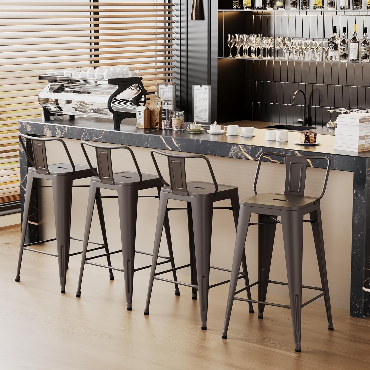 Yongchuang Metal Bar Stools Set of 4, 26" Barstools with Back Farmhouse Kitchen Counter Height Bar Chairs Rusty