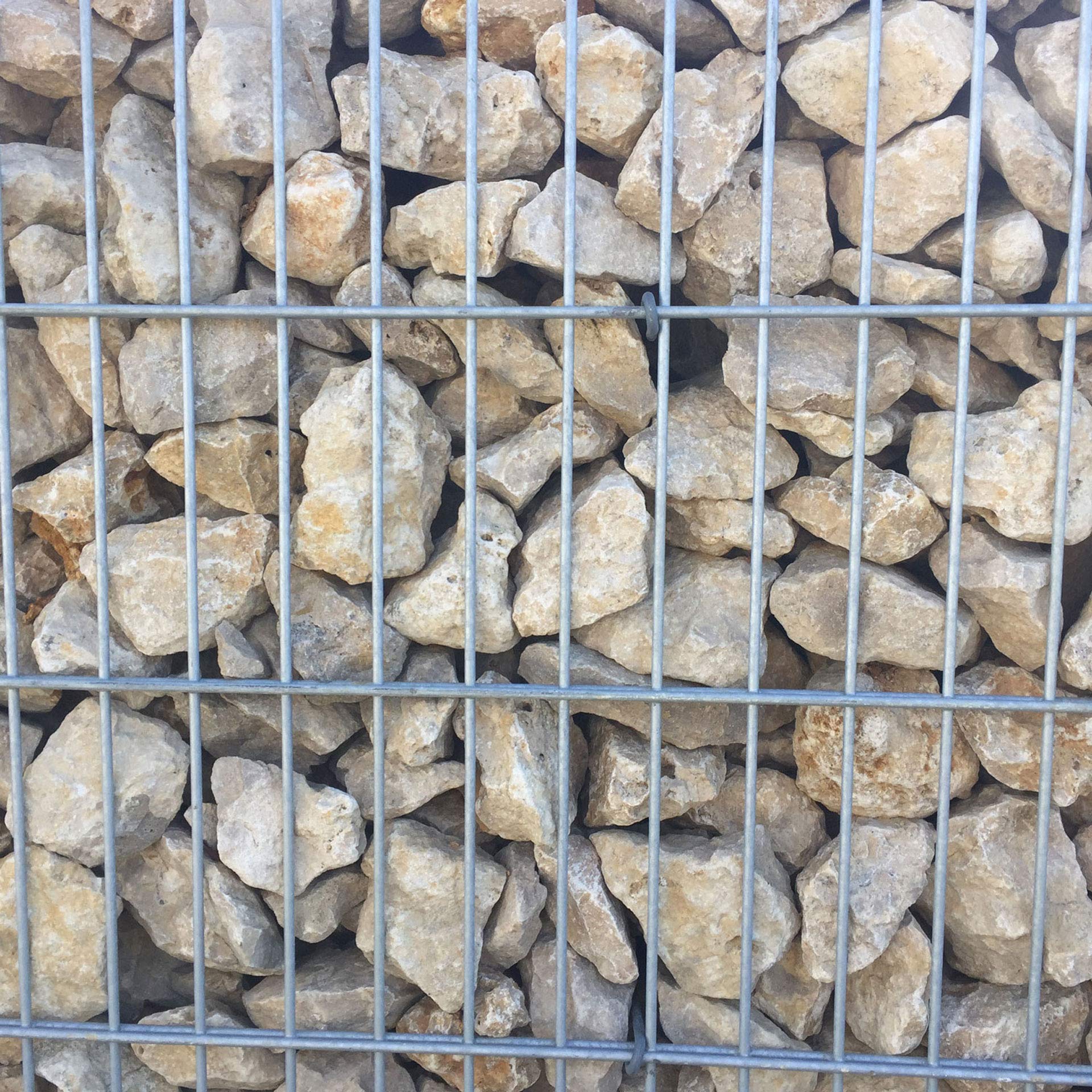 Schicker Mineral Kalk Gabionensteine beige 25 kg, Bruchsteine, farbechtes Naturprodukt, Steine als Füllmaterial für Gabionen, Gartendeko, Gabionenzäune, Gabionensäulen (60-120 mm)
