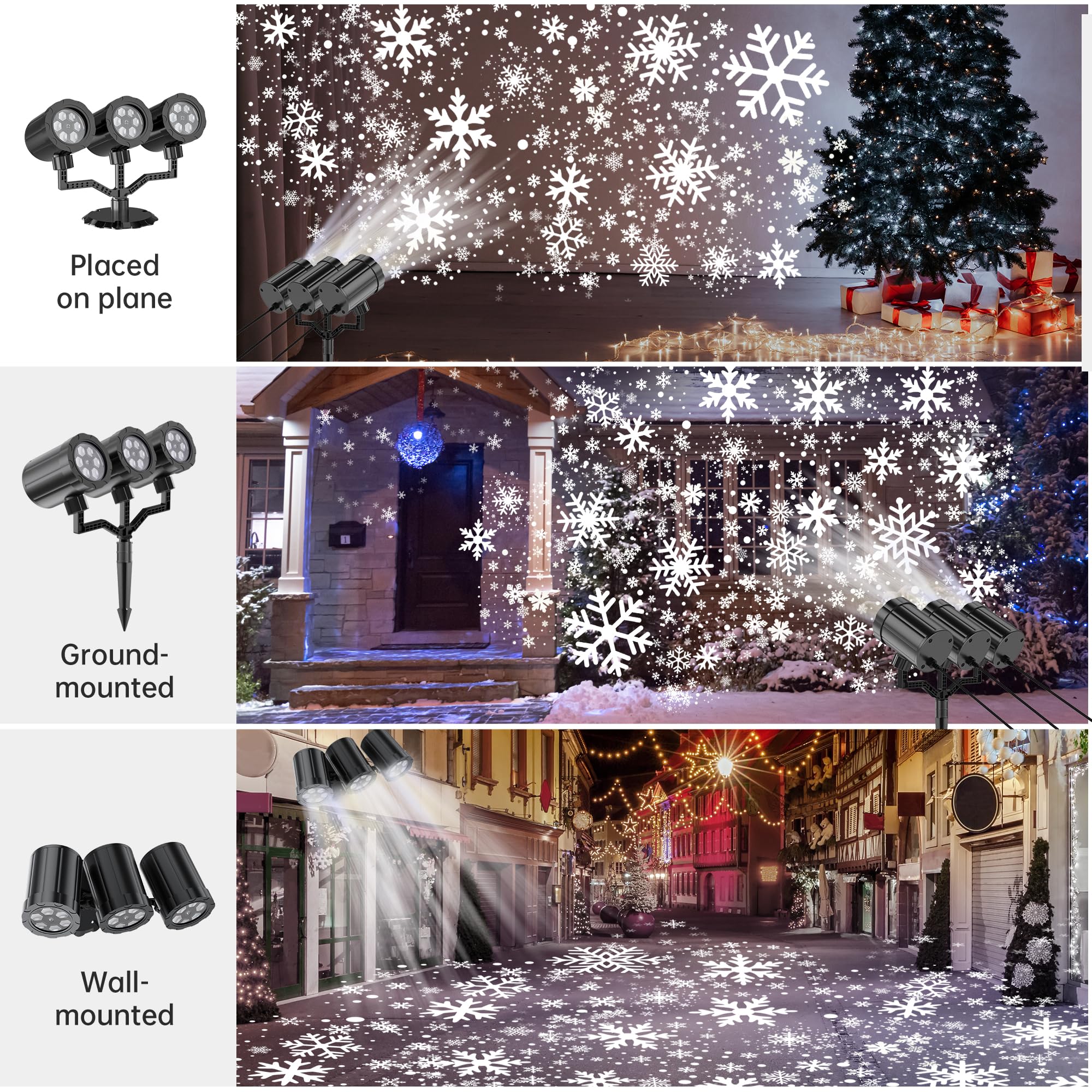 GUSODOR - Proiettore di luci natalizie per esterni, proiettore di fiocchi di neve aggiornato IP65, impermeabile, luci a LED per interni ed esterni, decorazione natalizia, vacanze, decorazione da