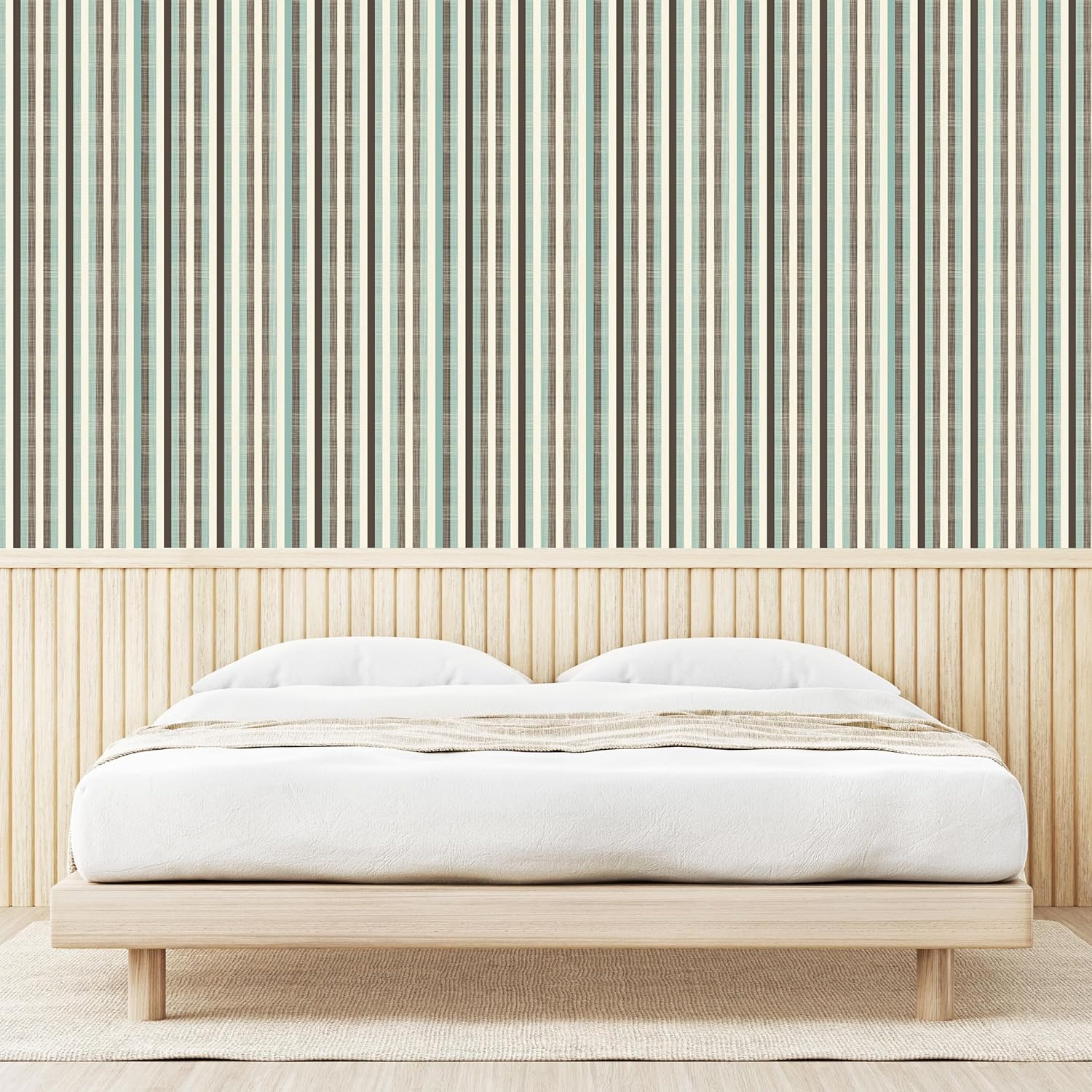 Ambesonne Retro Peel & Stick Wallpaper for Home, Classical Vertical Stripes Pattern Texture Image Old Fashioned Display, Self-Adhesive Living Room Kitchen Accent, 13" x 100", Almond Green Brown Cream