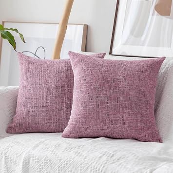 Home Brilliant Pillow Covers 18x18 Soft Striped Chenille Plush Cushion Cover for Couch BedroomPack of 2, 18 x 18 inch, 45cm, Blush Pink