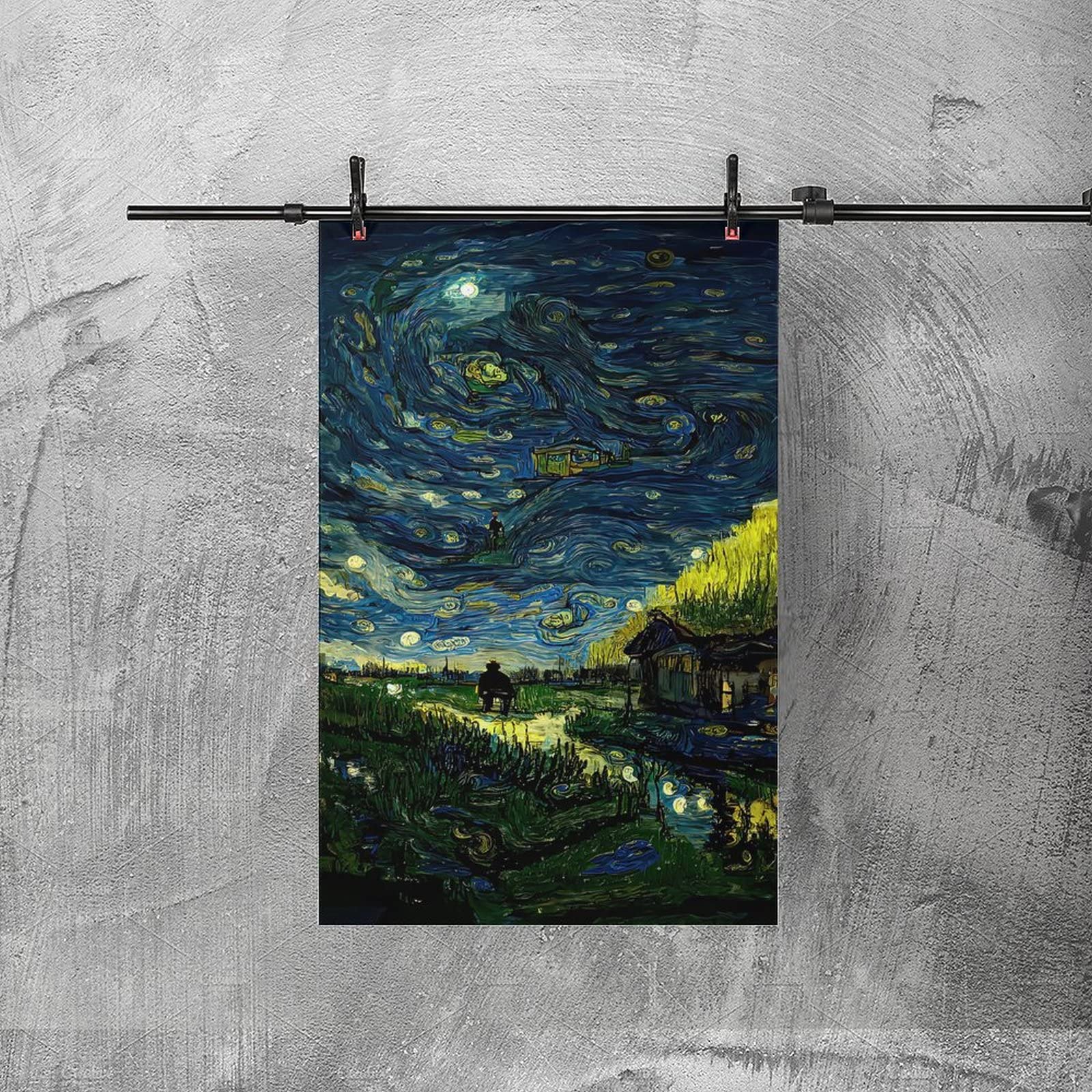 Amazon.co.jp: ヴァンゴッホの抽象壁画[星月る夜] [壁掛け 絵画]美しい