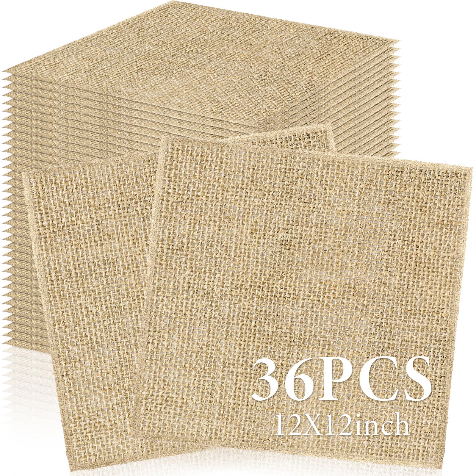 36 Pcs Burlap Placemats Bulk, 30 x 30 cm Square Table Mats, Non Slip Jute Cloth Place Mats, Heat Resistant Boho Linen Placemat for Kitchen Dinning Restaurant Wedding Party Table Decor Supplies