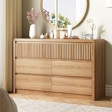 LYNSOM 7 Drawer Dresser for Bedroom, 50" Wide Fluted Dresser with Curved Corners, Wood Dressers & Chests of Drawers with Dual-Panel Design for Bedroom, Entryway, Oak