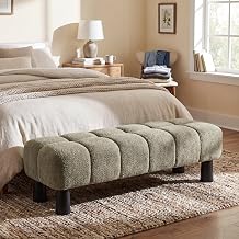 Boucle Upholstered Ottoman Bench for Bedroom End of Bed,Grid Tufted,Green