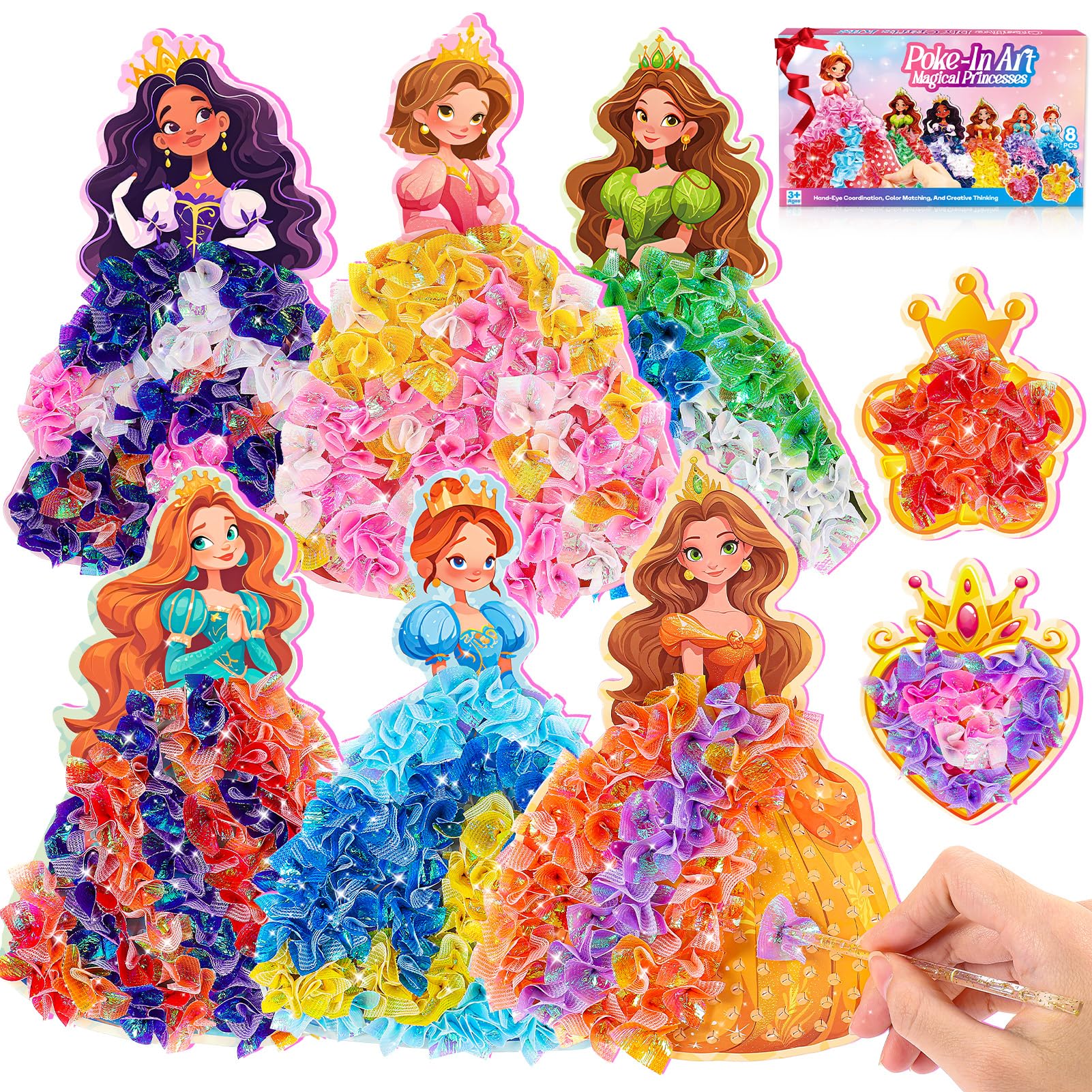 MDINGTD Poke Art Princess Craft Kits - DIY Magical Princesses, Mess-Free Creative Activity Arts and Crafts for Kids Ages 3-12, Birthday Christmas