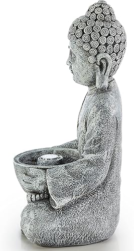 Miniatura 5 de VP Home Estatua de Buda para decoración del hogar y al aire libre, funciona con energía solar, luz LED parpadeante, luz de jardín, meditación zen,
