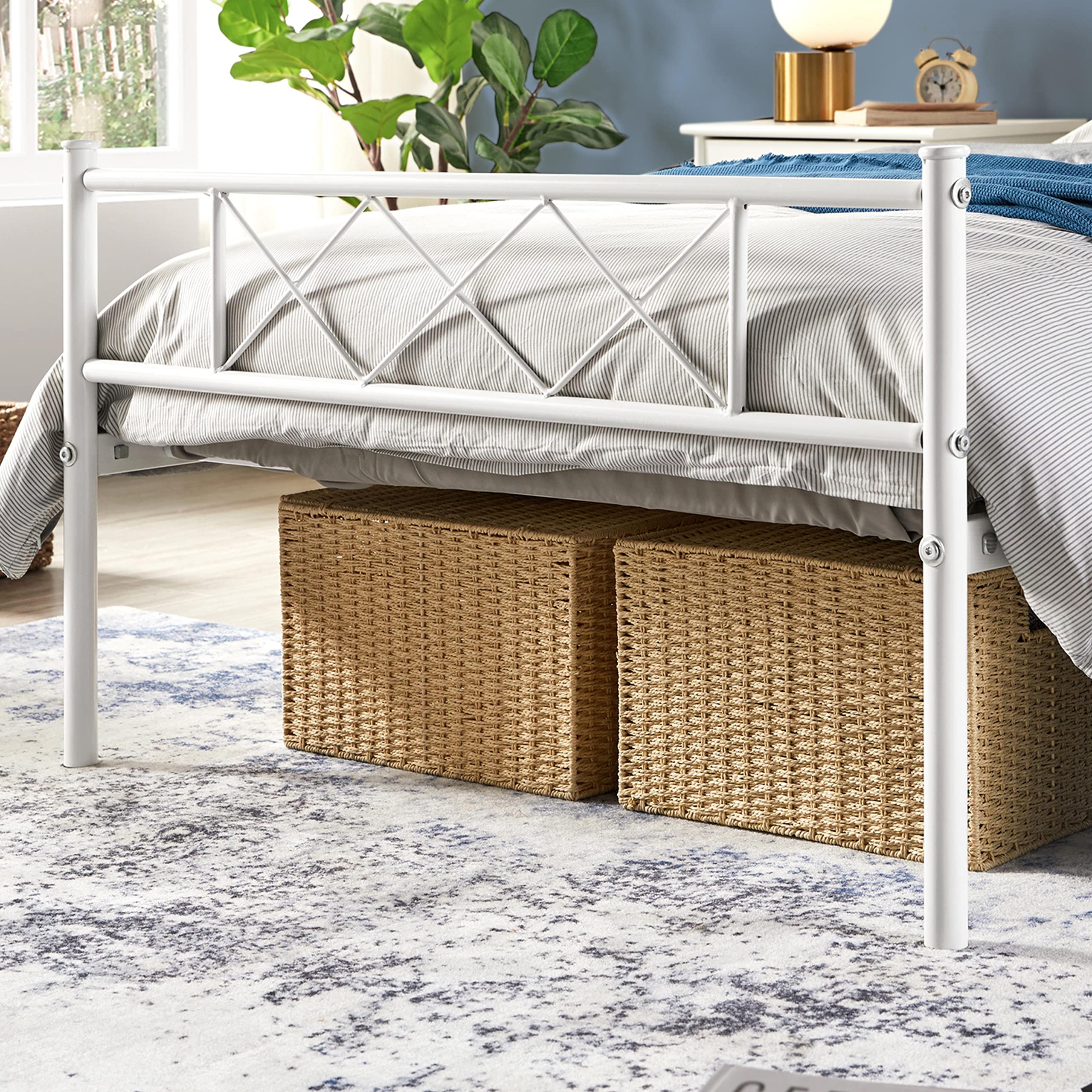 Yaheetech Marco de Cama Individual Cama de Metal para Adultos Gran Espacio en Lamas Moderno blanco/90x200cm