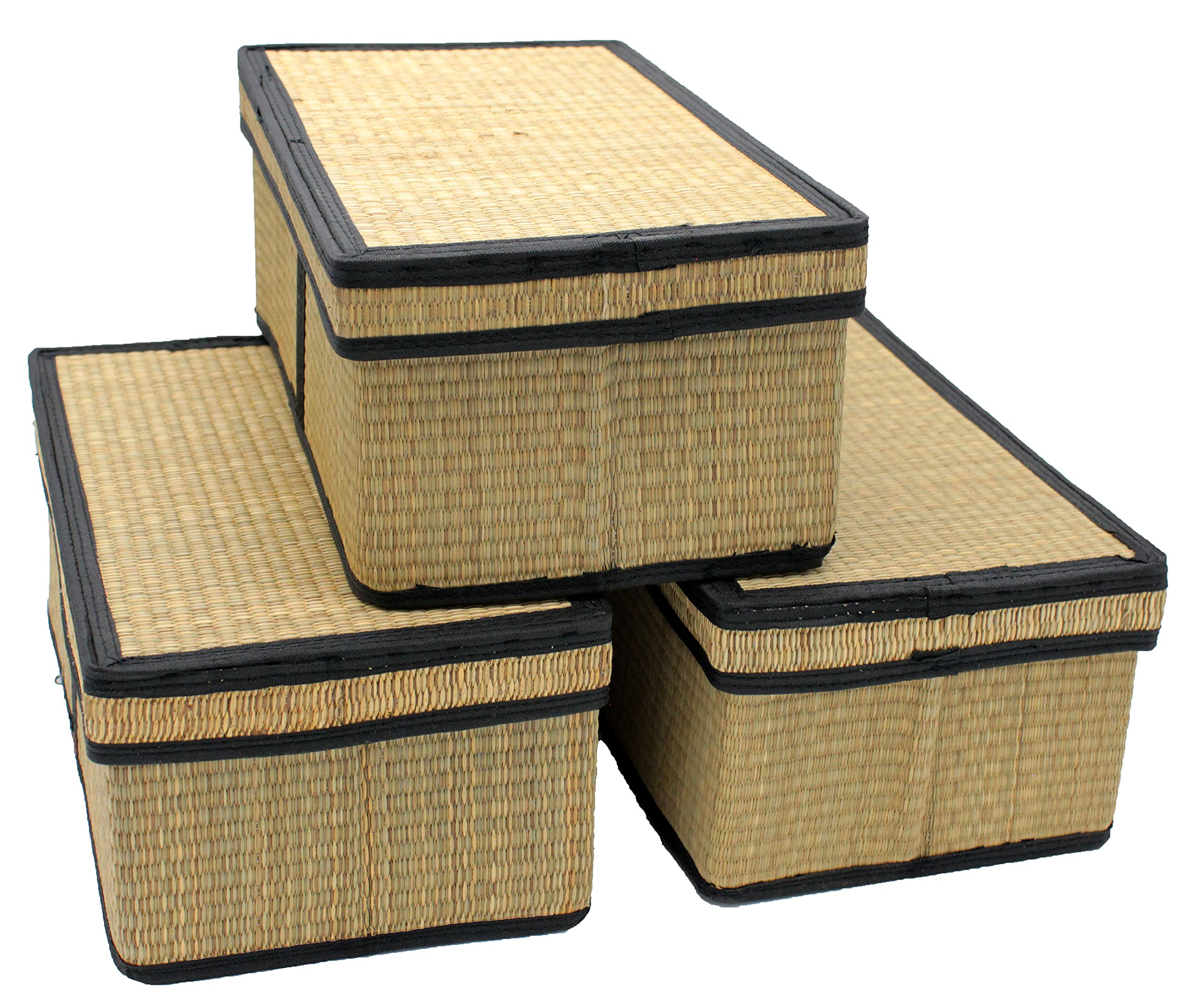 Seta Direct, Natural Seagrass Grass Foldable Storage Box [Small, 3 Pack]