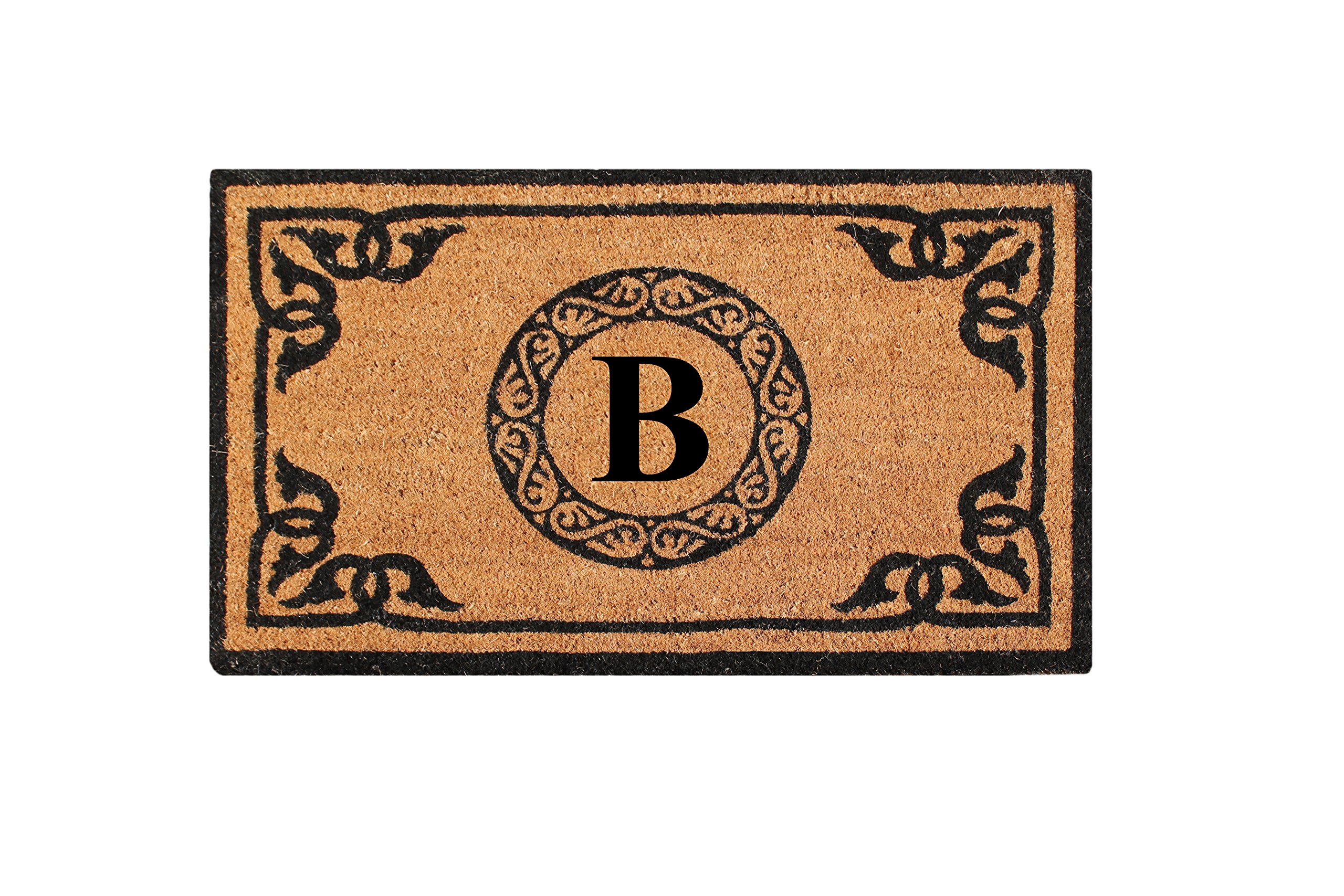 A1HC Natural Coir Monogrammed Doormat for Outdoor Entrance, Anti-Shed Treated Mats, Heavy Duty Durable EntryMat, Easy to Clean Front Door Mat - 24" x 39"
