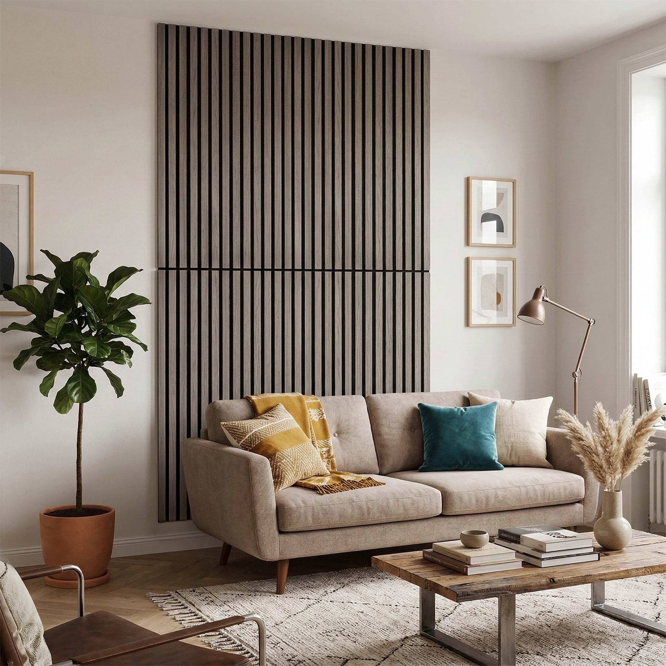 Relaxdays Lot de 2 Panneaux acoustiques, 120 x 60 cm, Isolation Acoustique et revêtement Mural, placage en chêne, Gris foncé