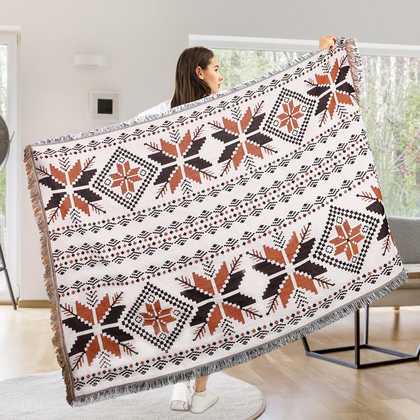 Samboo Mexican Blankets Western Home Decor, Native American Indian Woven Out Throw Blankets for Couch, Bed, Camping, Soft Lightweight Durable, for Outdoor Picnic Beach, Machine Washable, 50 x71inches