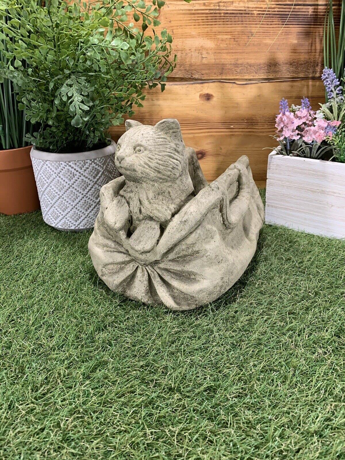 J And L Stone Ornaments Stone/Natural Garden Cat In A Bag Planter Plant Pot Ornament