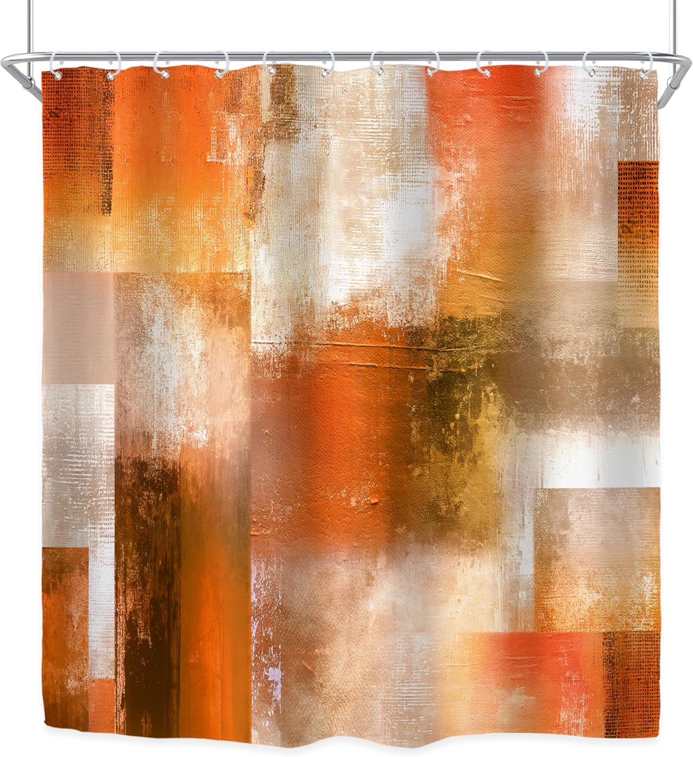 Riyidecor Extra Long Burnt Orange Abstract Shower Curtain for Bathroom Decor 72Wx84H Modern Rustic Oil Painting Checkered Aesthetic Art Printed Fabric Polyester Waterproof 12 Pack Plastic Hooks