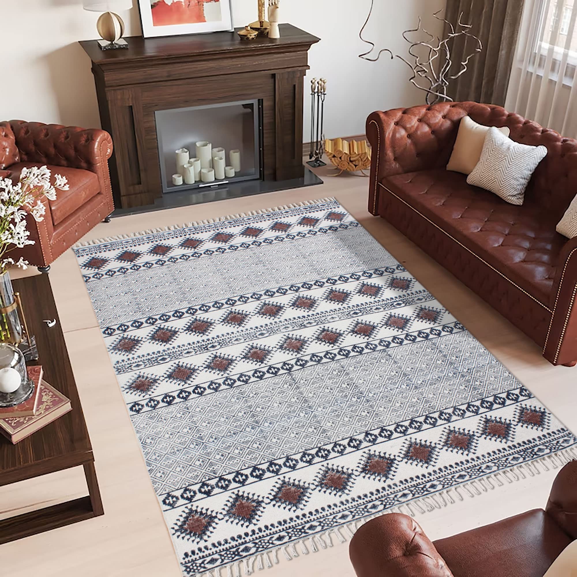 Tapis style bohème fait à la main en coton pour une maison chaleureuse