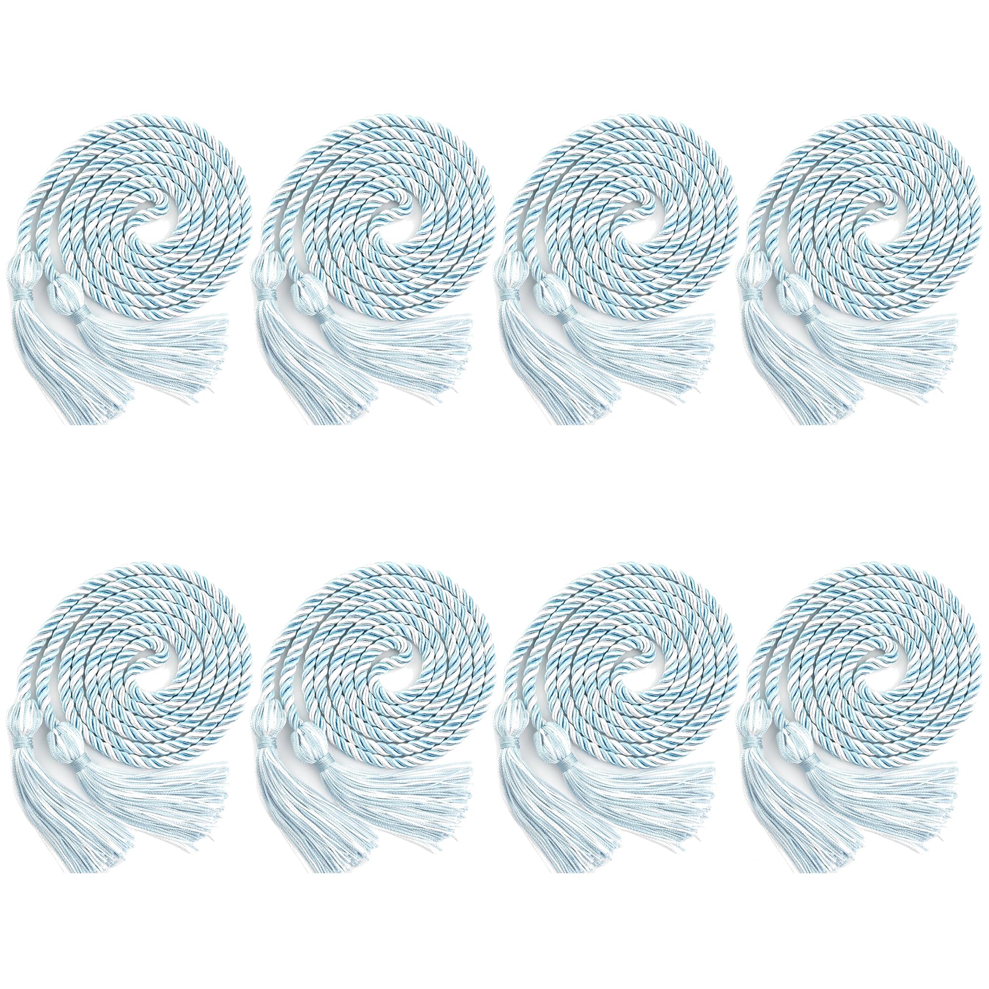 8 Pcs Sky Blue White Graduation Cords - 67" Long Braided Honor Cords for Bachelor Gown Decorations