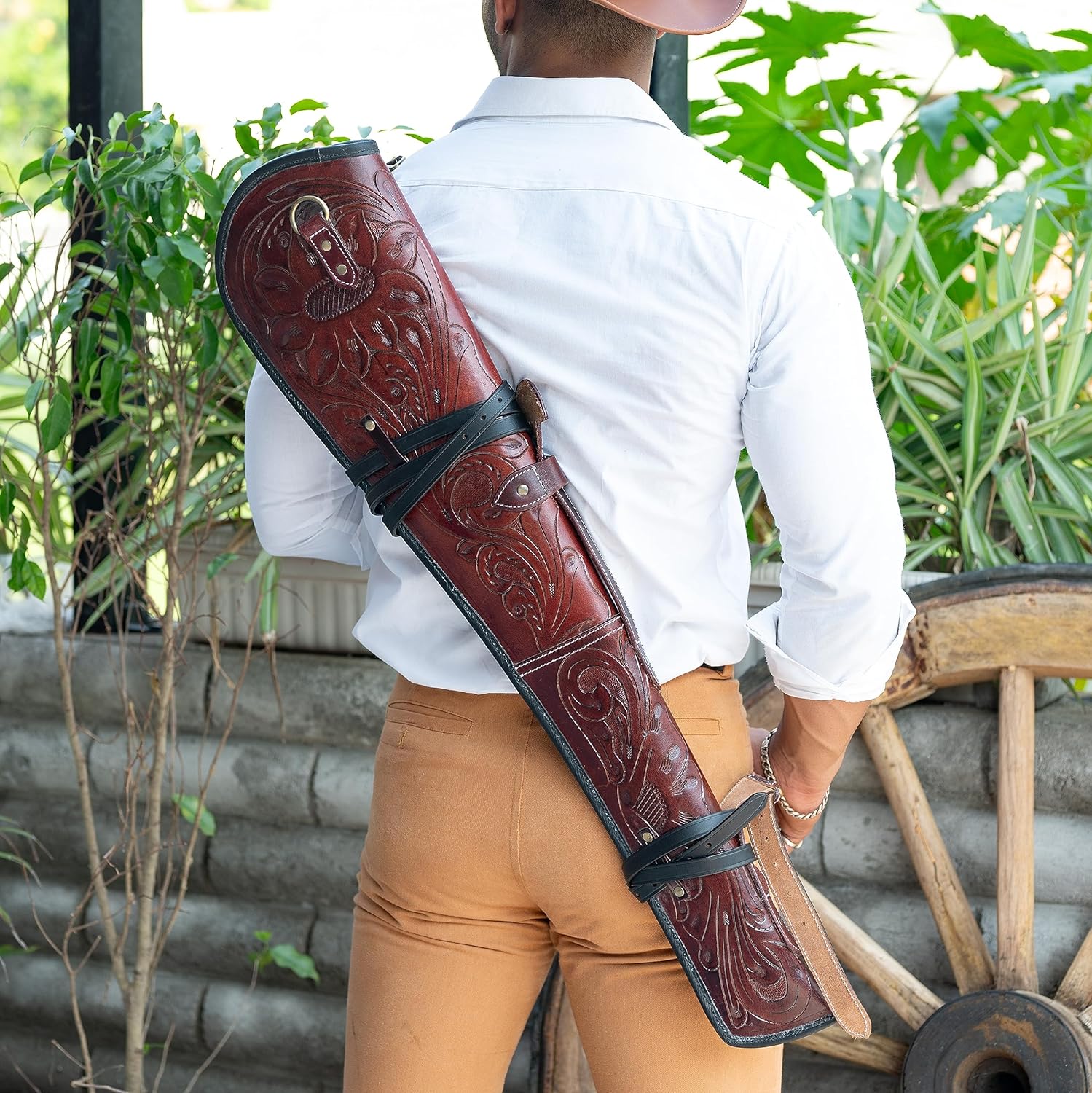 Hulara Genuine Handcraft Leather Rifle Case Western Scabbard fits 16 to 20 Inch Barrel Length Lever Action Rifle Shotgun Sheath Winchester Case for Wild Bunch Shooting