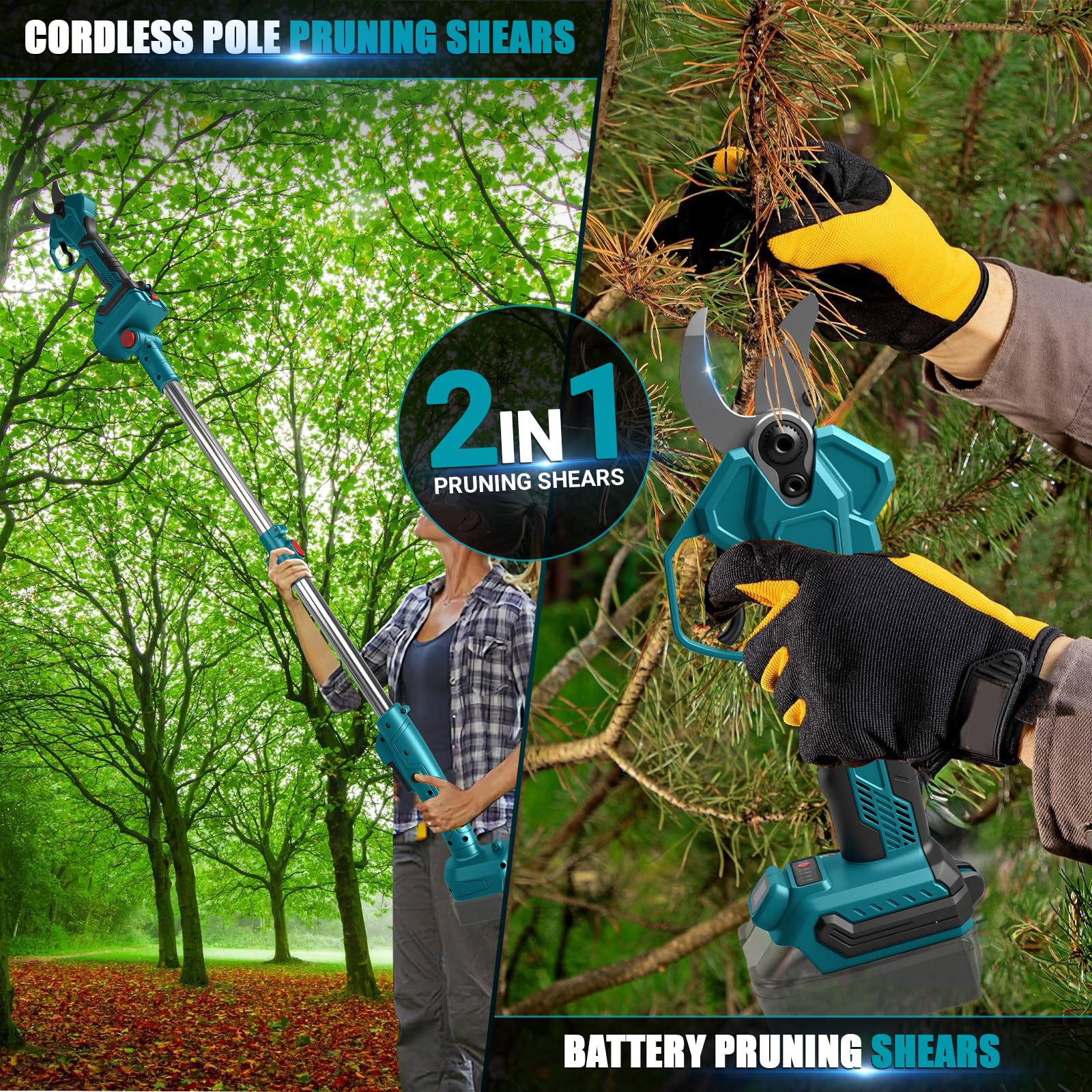 Tijeras de podar compatibles con Makita 18 V, apertura de 65 mm, polo de 2 m | 40 mm de diámetro de corte, pantalla LCD, tijeras de podar eléctricas para podar ramas de árboles, flores (no batería)