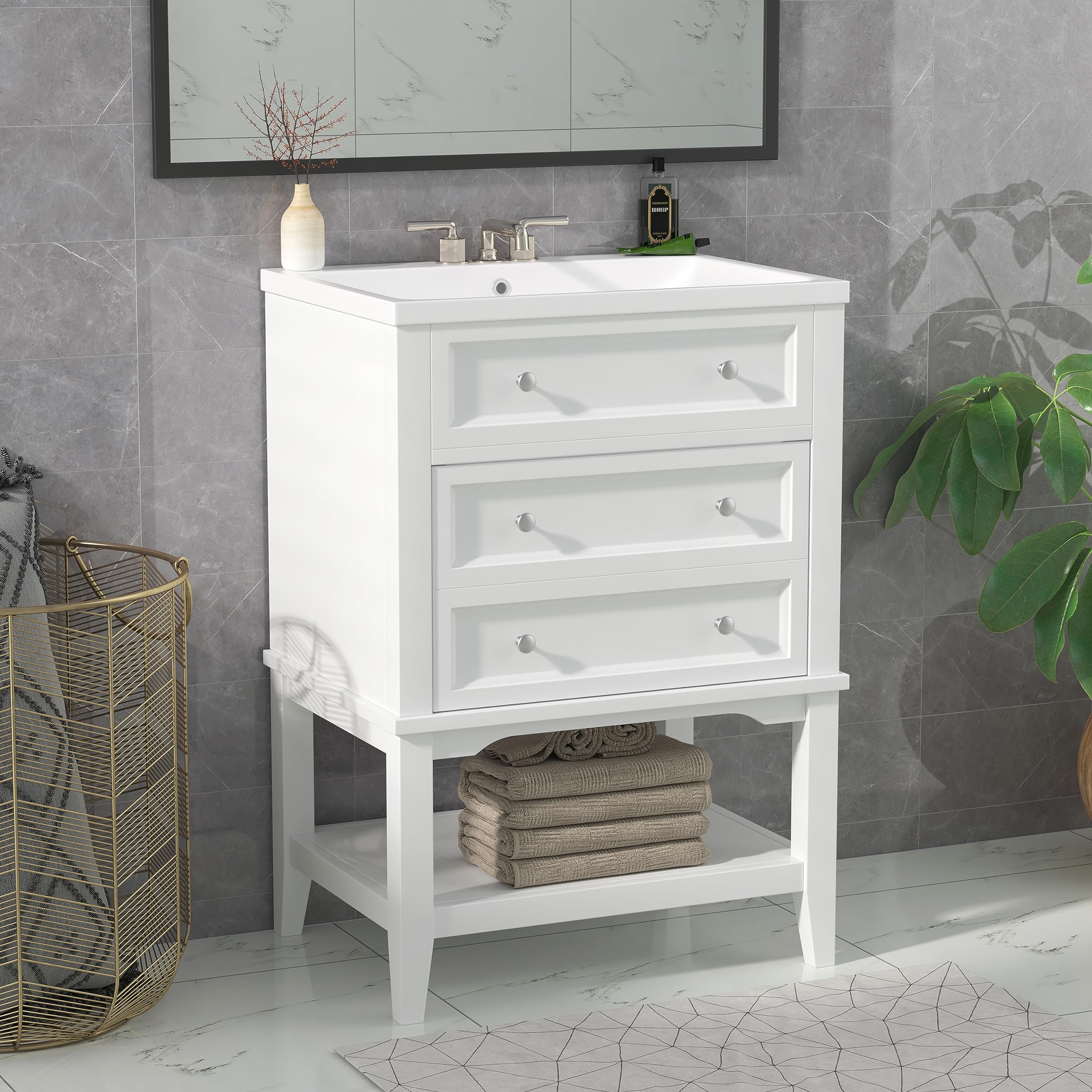 24" Bathroom Vanities Sink Set, Ceramic Undermount Top