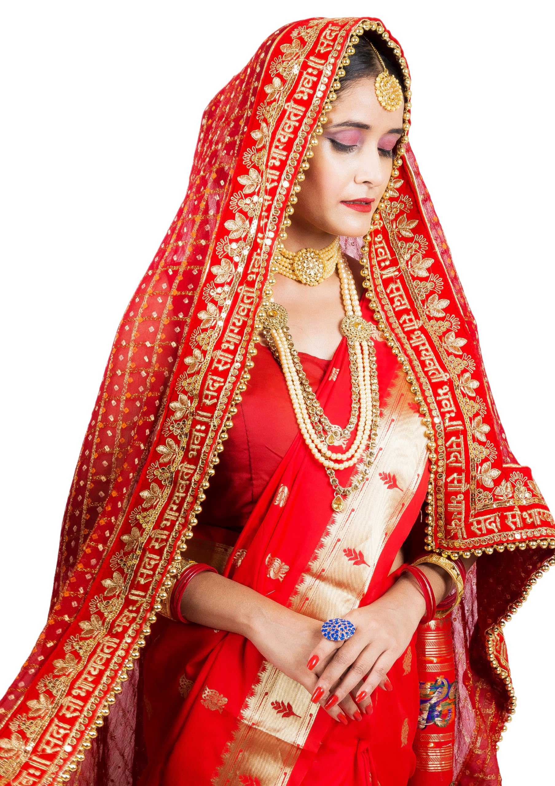 radha rang wedding & bridal dupatta Red,Pink,Cream Women Heavy Bridal Dupatta for Wedding - Chunari With Velvet Lace For Bride Addition to Your Net Red, Pink Lehenga Saree Only I-picture-24