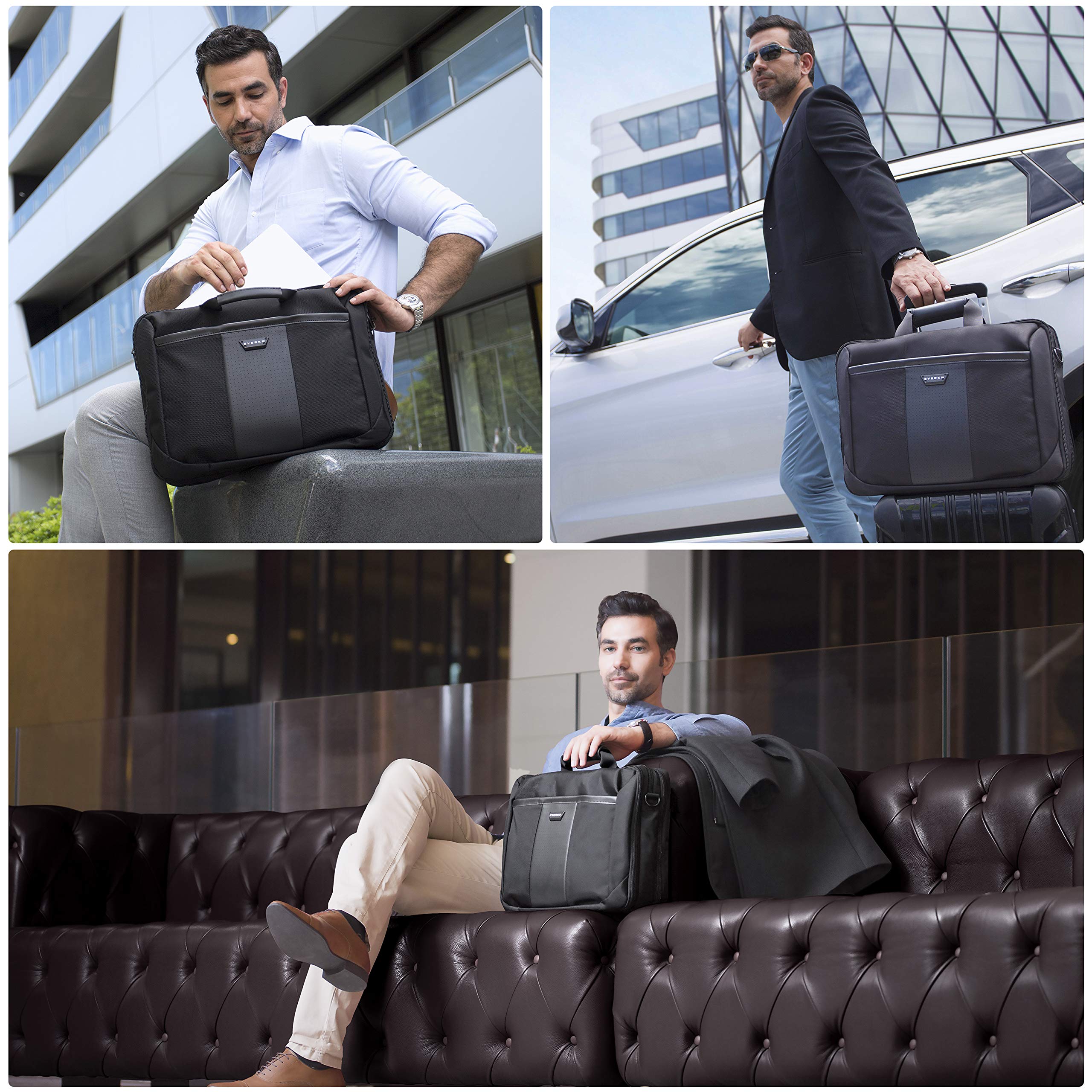 Everki Versa sacoche pour ordinateur portable – robuste pour laptops 13"–17,3", sac de voyage déperlant à multiples poches pour business, sac élégant femme/homme – Noir (EKB427BK17)