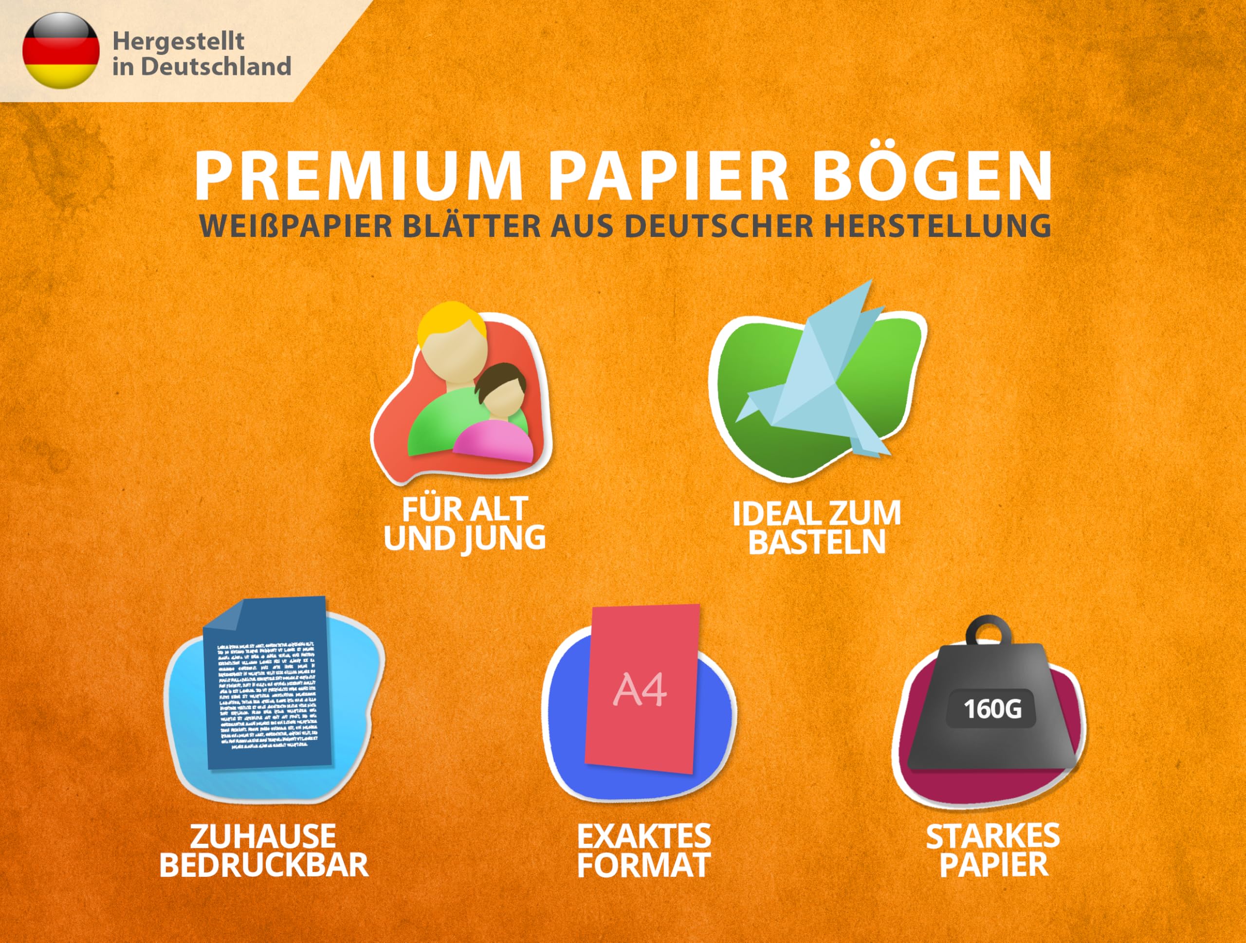 Papier do drukarki A4 160 g biały - 250 arkuszy – papier premium czysta biel – DIN A4-21 x 29,7 cm – gruby papier rysunkowy, bez nadruku, do fotografii, prezentacji, majsterkowania, wysokiej jakości