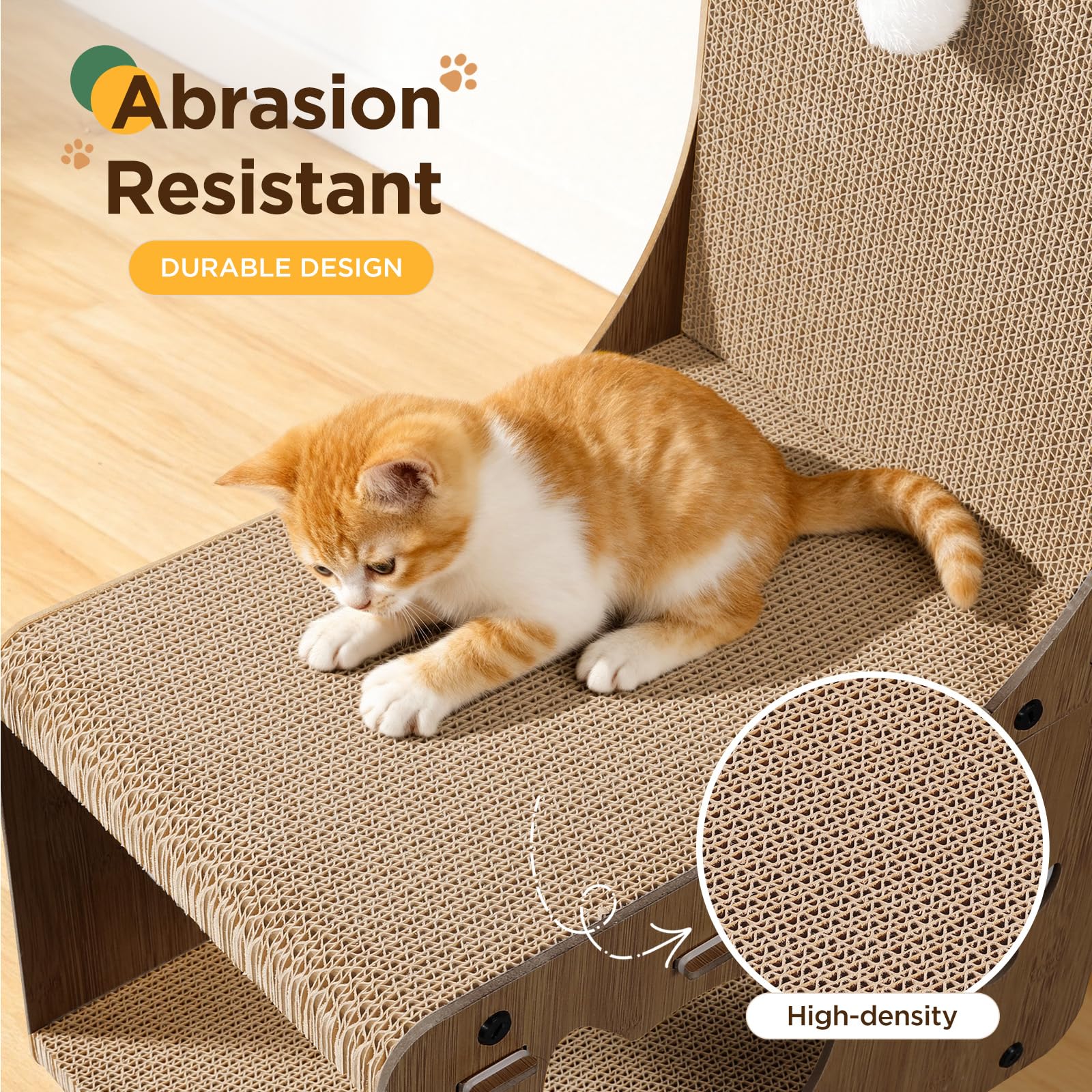 Gimars Rascador para Gatos en Forma de Silla – Cartón para Rascar, Alfombrilla y Tabla Interactiva con Pelotas y Túnel, Protector de Muebles para Gatos de Interior, Nogal