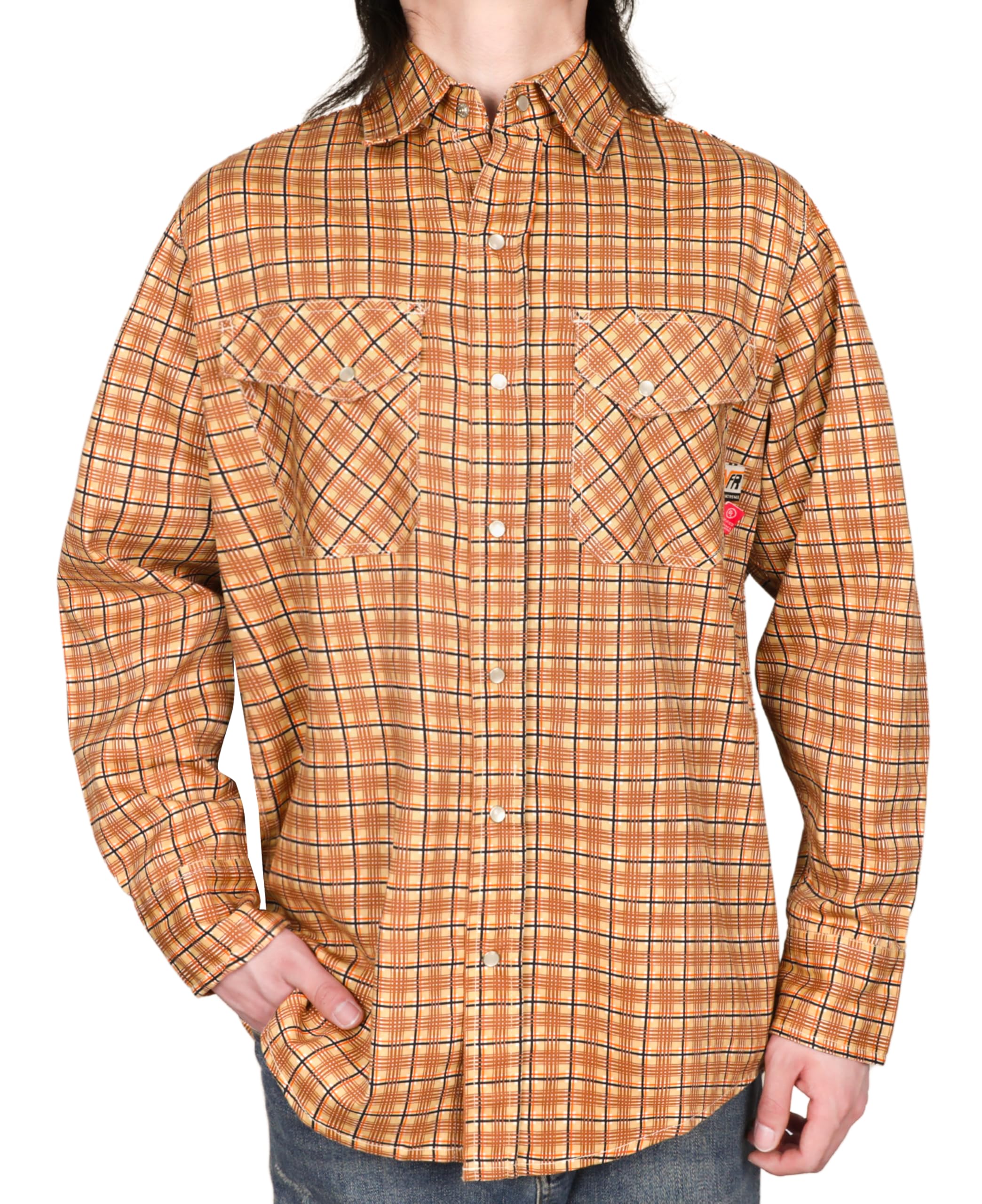 VATRENUS FR Shirts for Men Print Plaid 6.5oz Flame Resistant 100% Cotton Men's Pre-Washed Fire Retardant Work Shirt