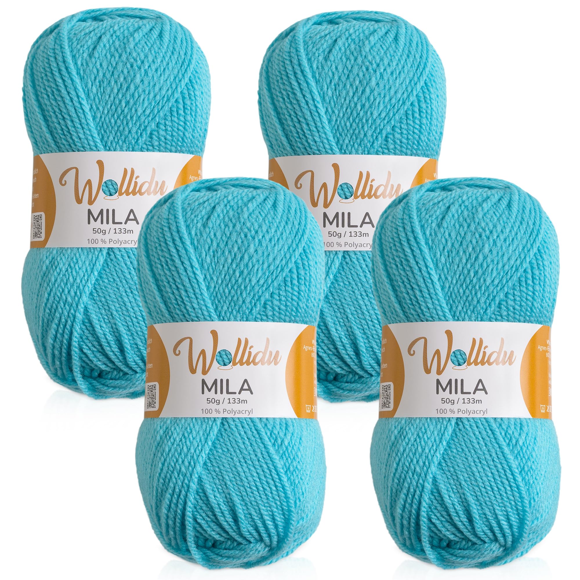 Wollidu Mila Garn zum Häkeln und Stricken 4 x 50g/133m Strickgarn 100% Polyacryl Häkelgarn Türkis