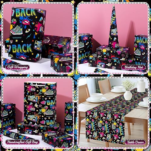 Miniatura 3 de Pineraap Rollo de papel de regalo de los años 80 y 90, papel de regalo de hip hop neón de los años 80, papel de regalo retro de graffiti rock