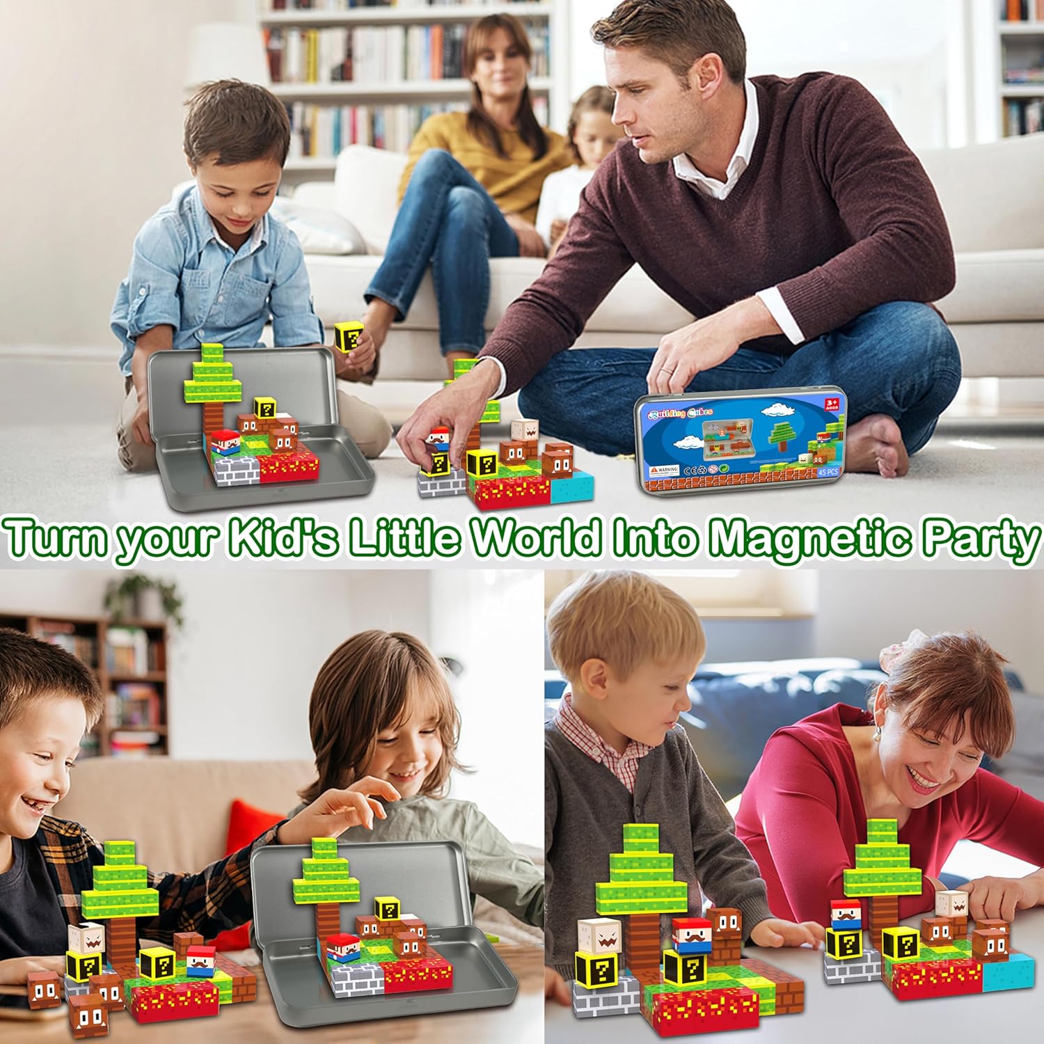 Magnetic Blocks - 45PCS Building Blocks, Magnetic Tiles Kids Build Cubes STEM Game Toys, Travel Toys for Kids Ages 4-8 Christmas Birthday Gifts for Boys and Girls Ages 3+
