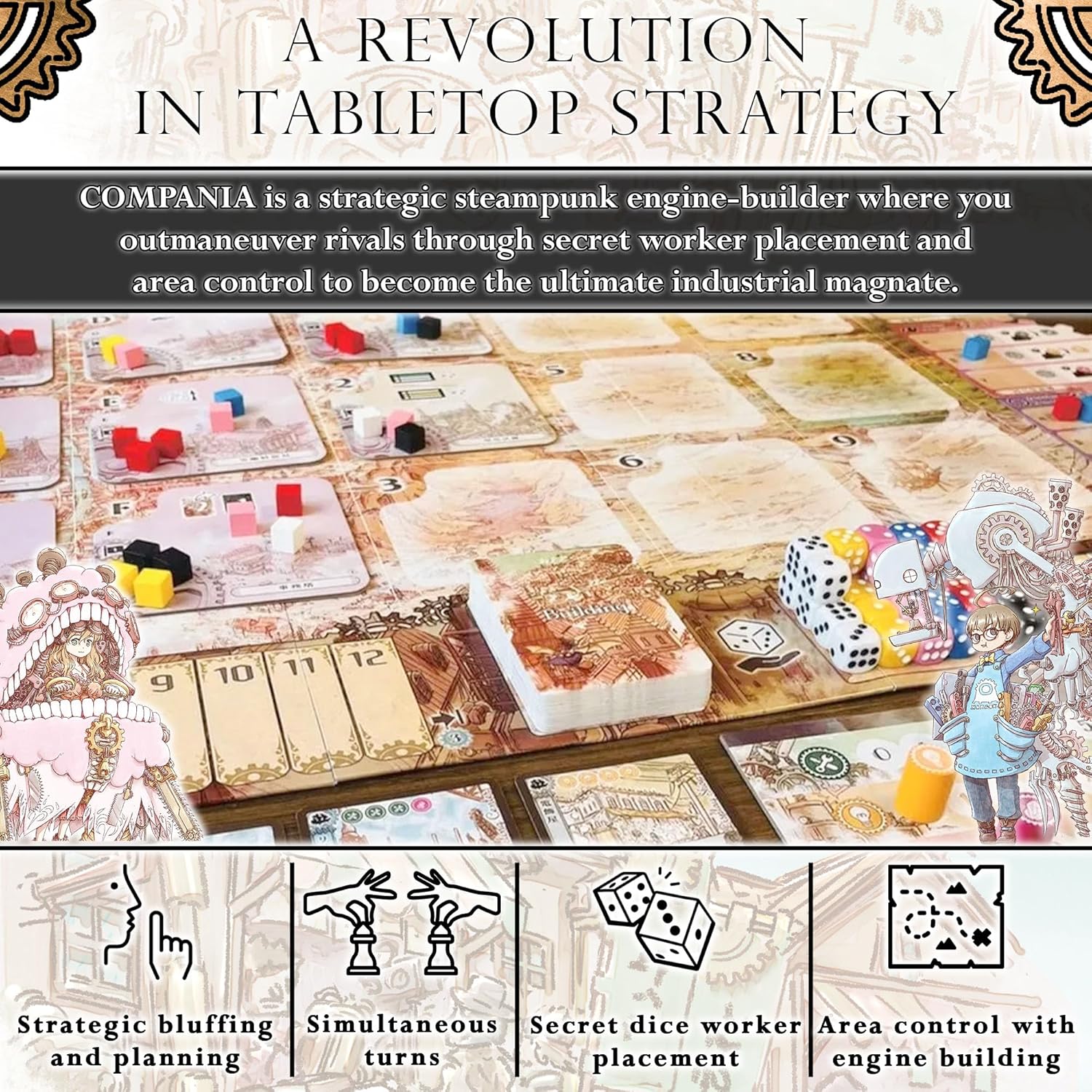 Level 99 Games Compania Board Game – Steampunk Euro-Style Engine-Building Strategy Game
