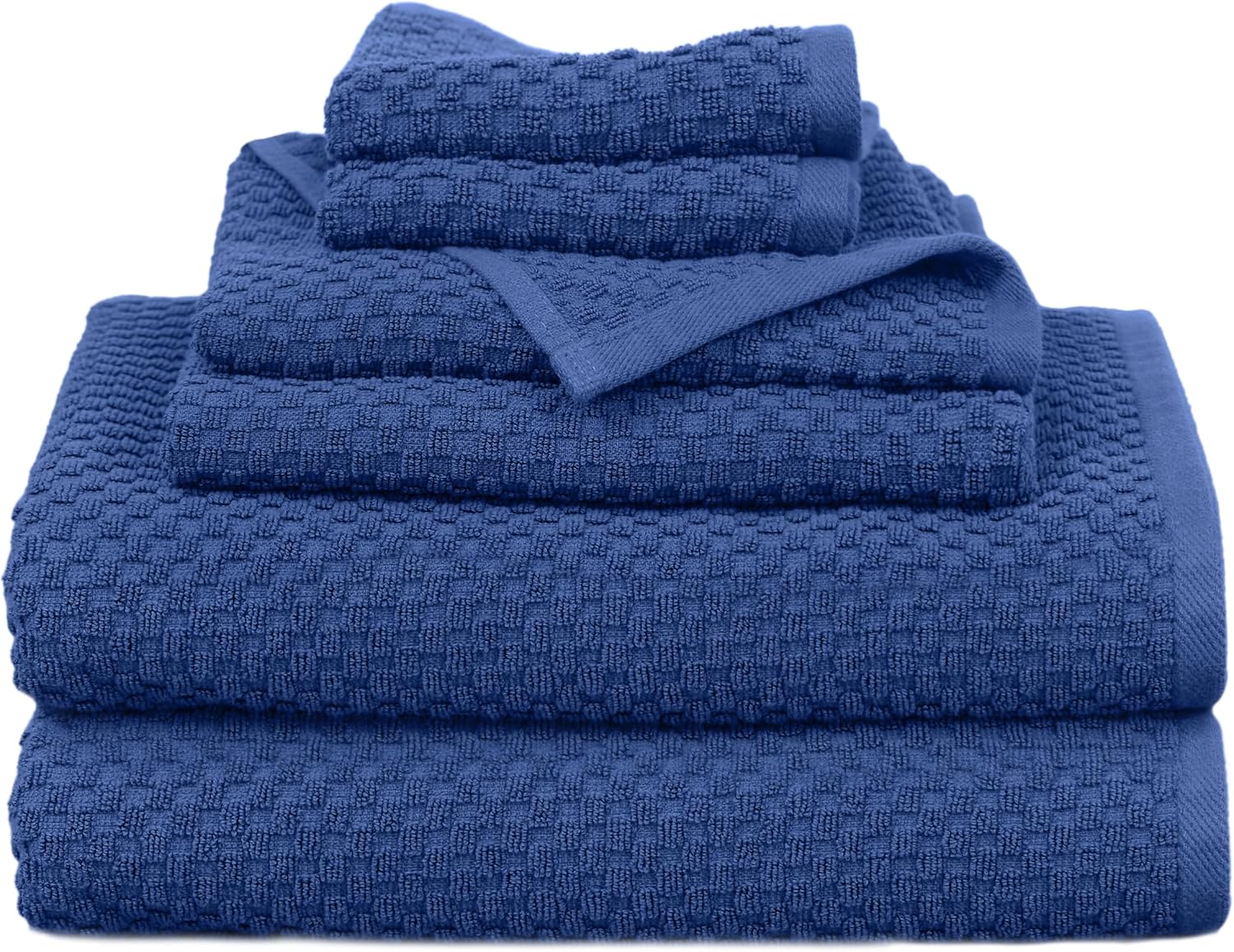 COTTON CRAFT Waffle 6 Piece Towel Set - 100% Cotton - 2 Oversized Luxury Euro Spa Waffle Weave Large Bath Towels, 2 Hand Towels, 2 Washcloths - Absorbent Quick Dry Hotel Bathroom Shower Pool - Blue - Thumbnail 2
