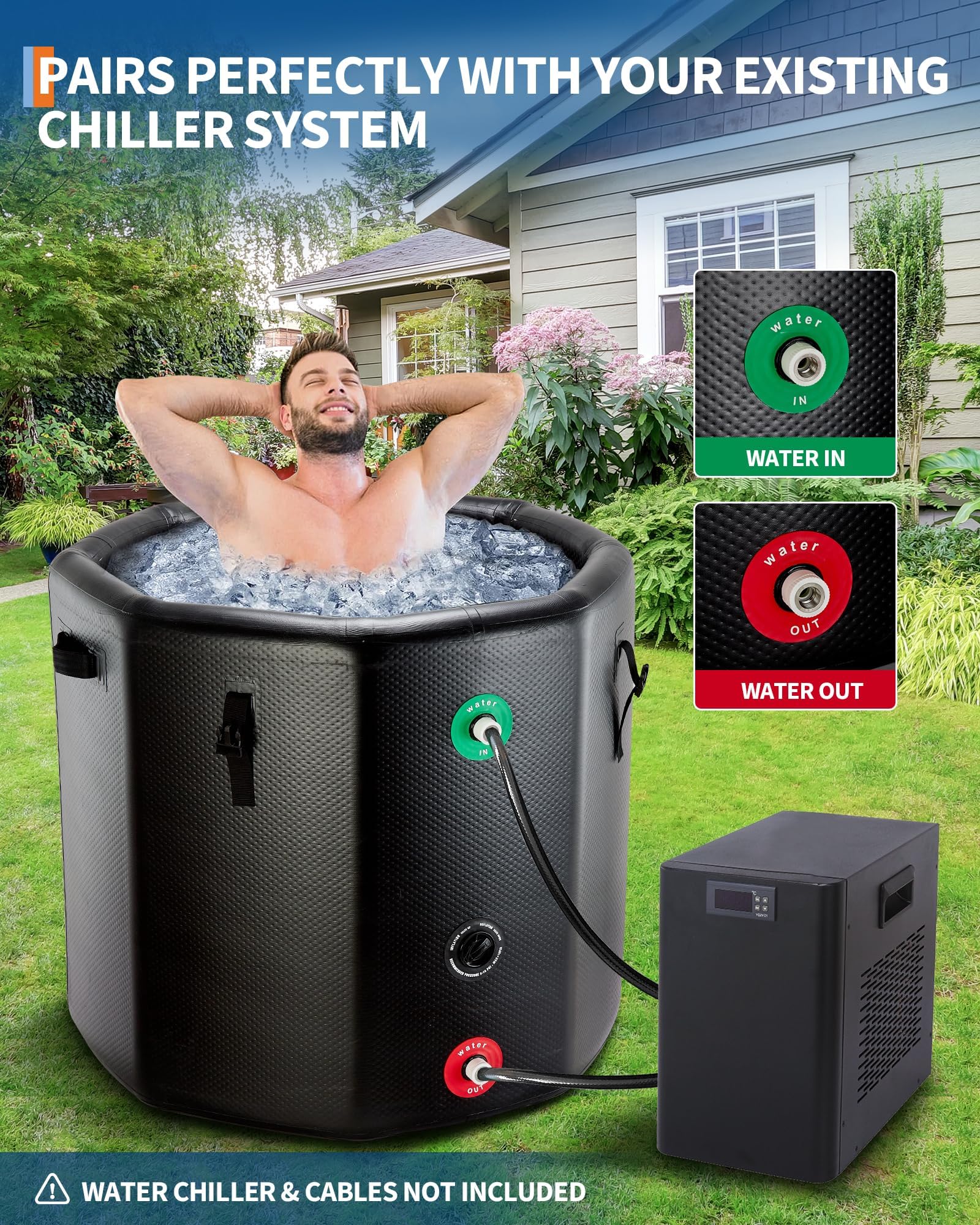 Garvee baquet à glace gonflable pour sportifs 700L, Récupération musculaire rapide – Couvercle isolant, compatible refroidisseur d'eau, usage intérieur/extensionérieur – Bain froid portable