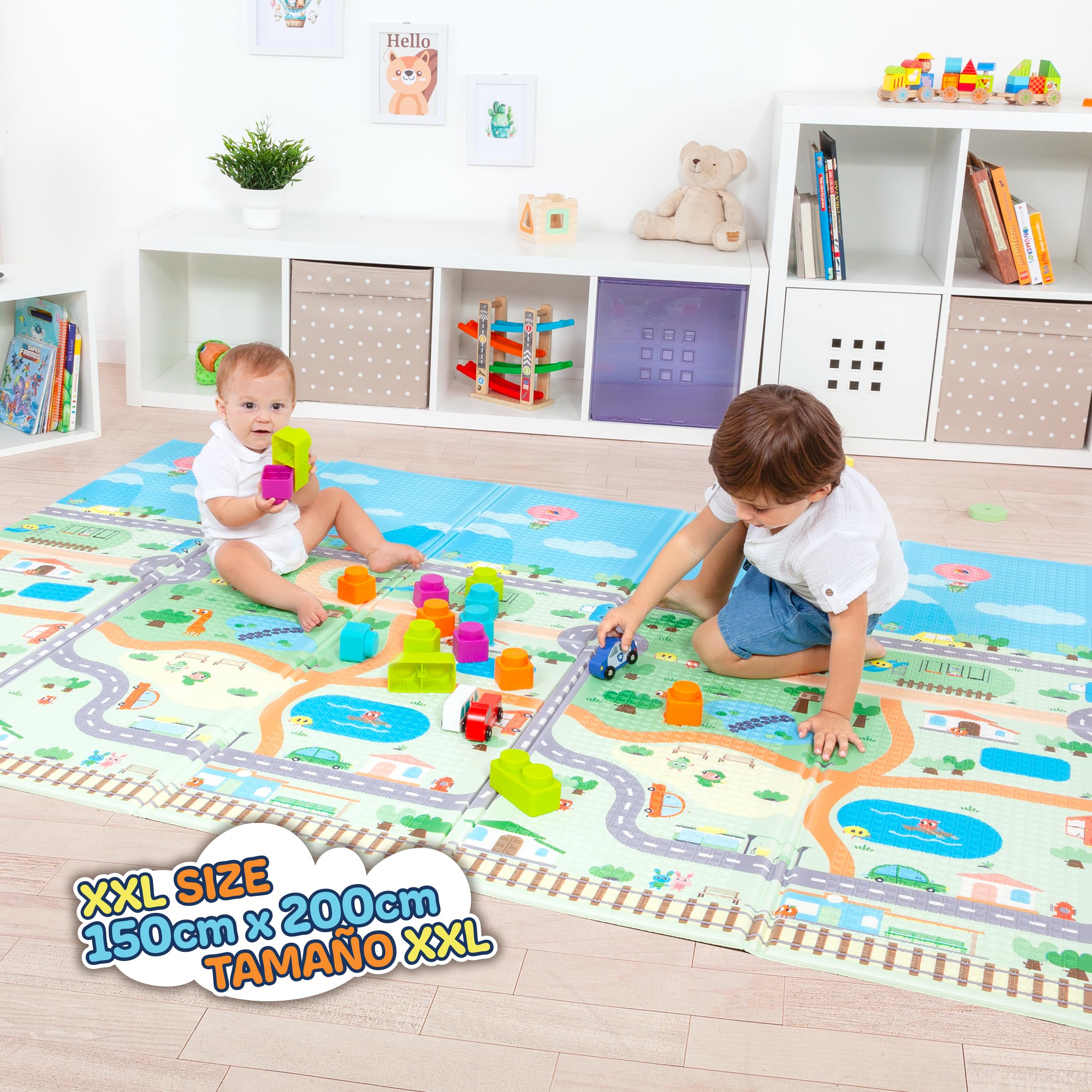 MOLTO | Tappeto gioco reversibile XXL 150x200 cm – Design Gusy Light con stampa per bambini – Tappeto per neonati antiscivolo, pieghevole e imbottito – Da 0 mesi
