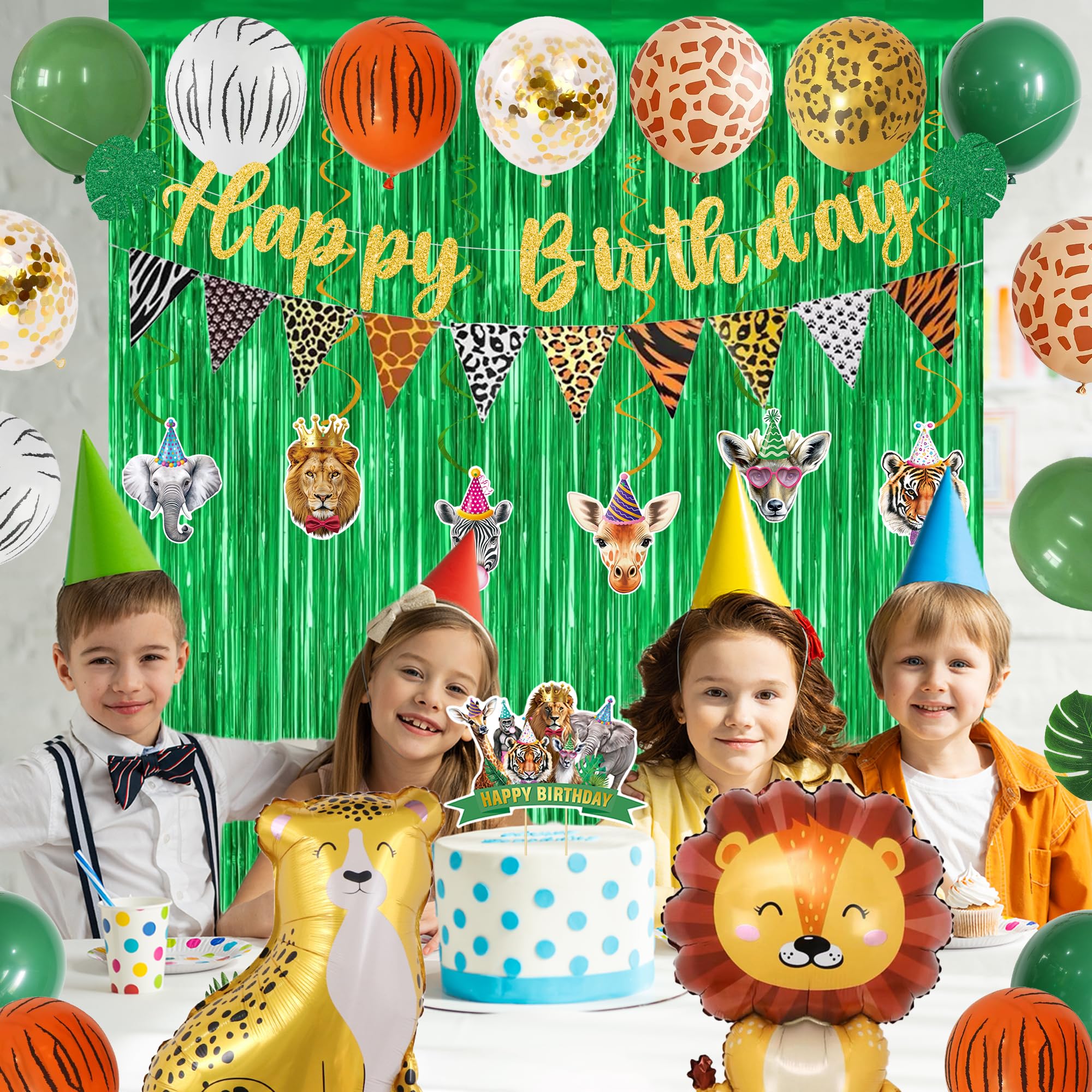 Holkcog Dżungla zwierzę urodziny deszcz wstążka i balon dekoracja zestaw