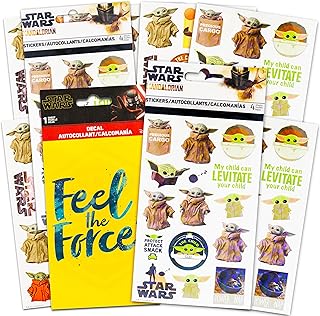 Star Wars Mandalorian Sticker Set Baby Yoda Merchandise - Bundle with 8 Sheets of Mandalorian Decoration Baby Yoda Stickers Plus Star Wars Decal (Star Wars Baby Yoda Decor)